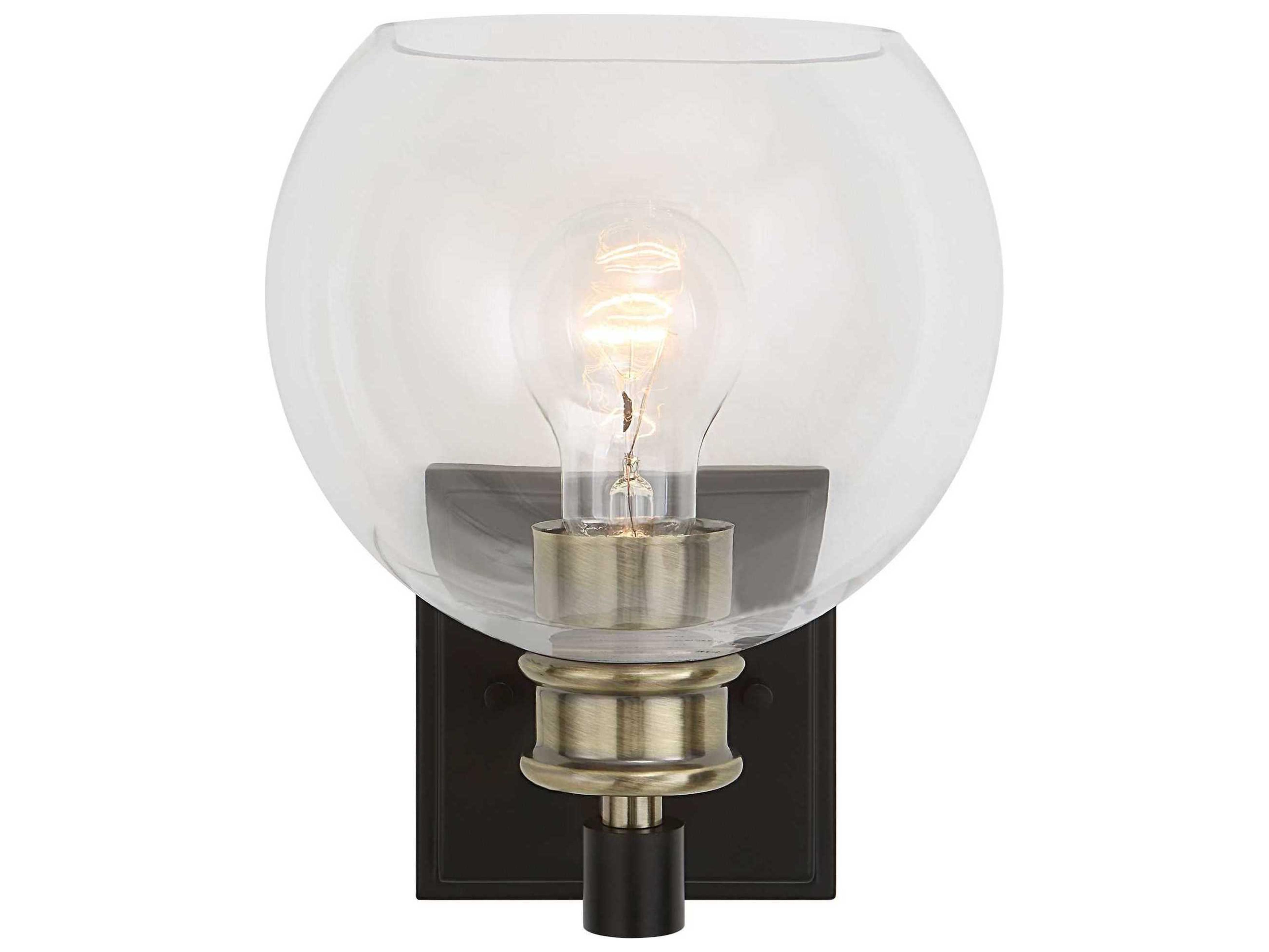 1-Light Black Plated Antique Brass Glass Wall Sconce