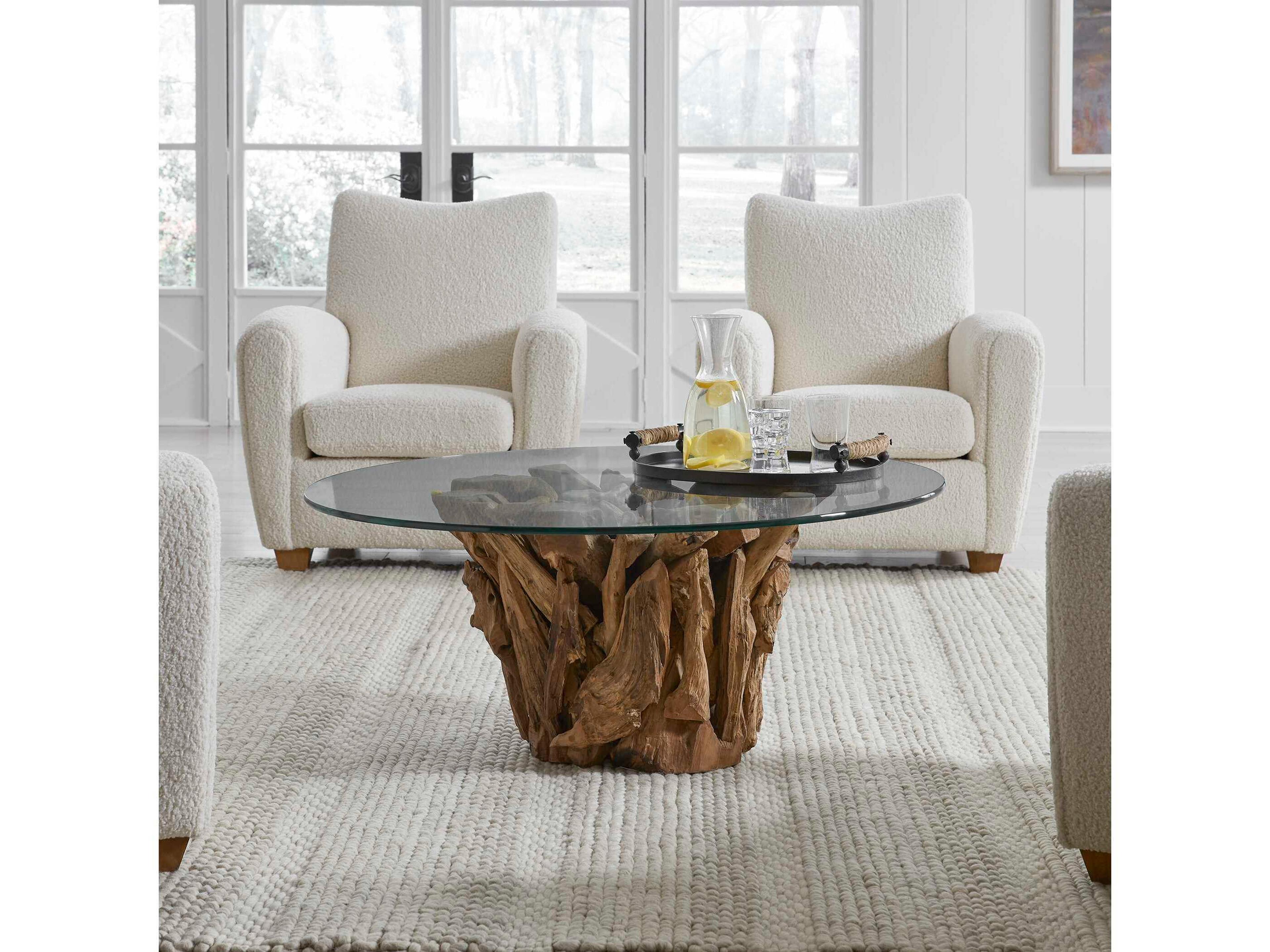 Uttermost Driftwood Round Glass Natural Coffee Table