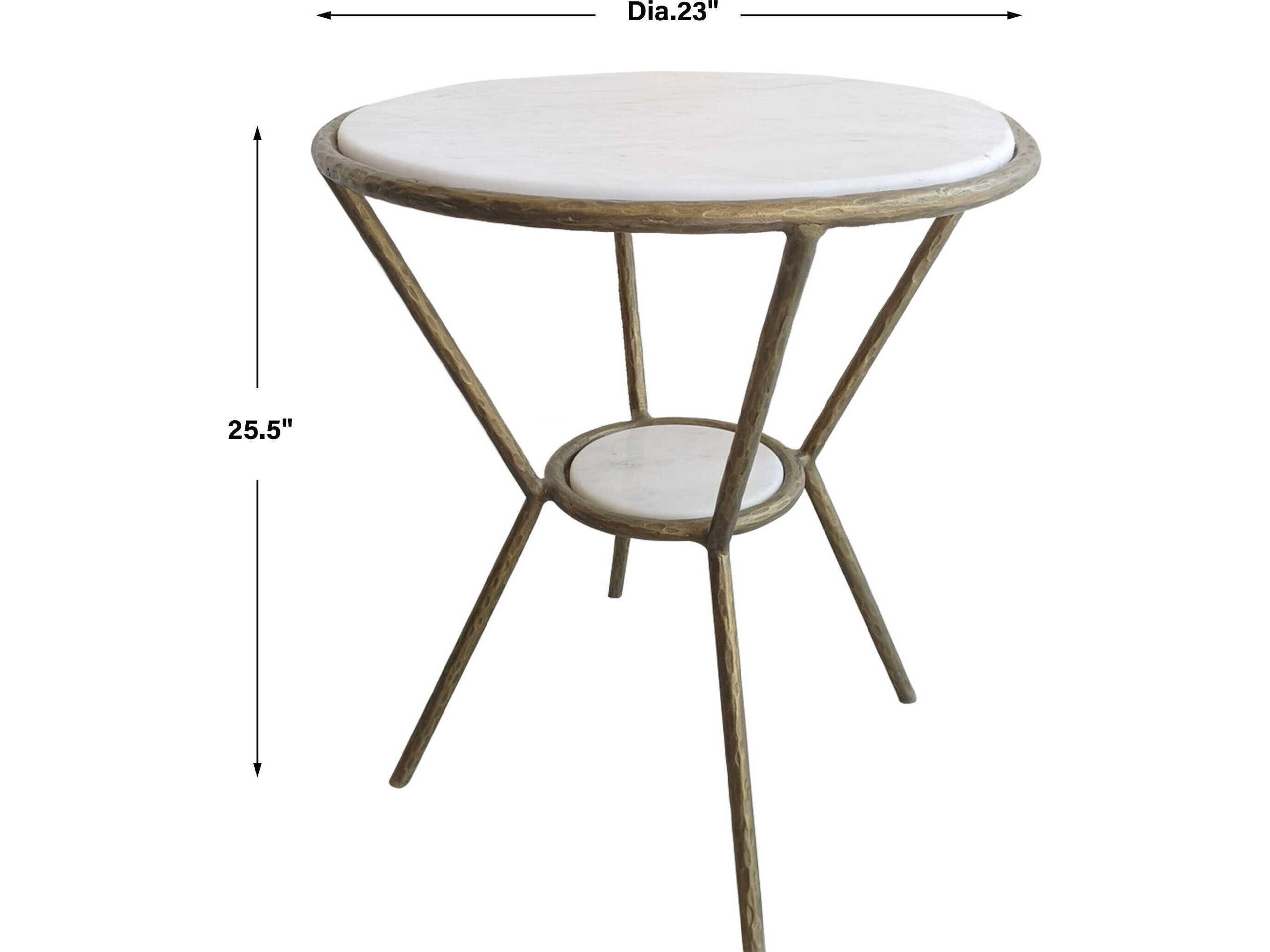 Uttermost Refuge Round Marble Antique Gold White End Table
