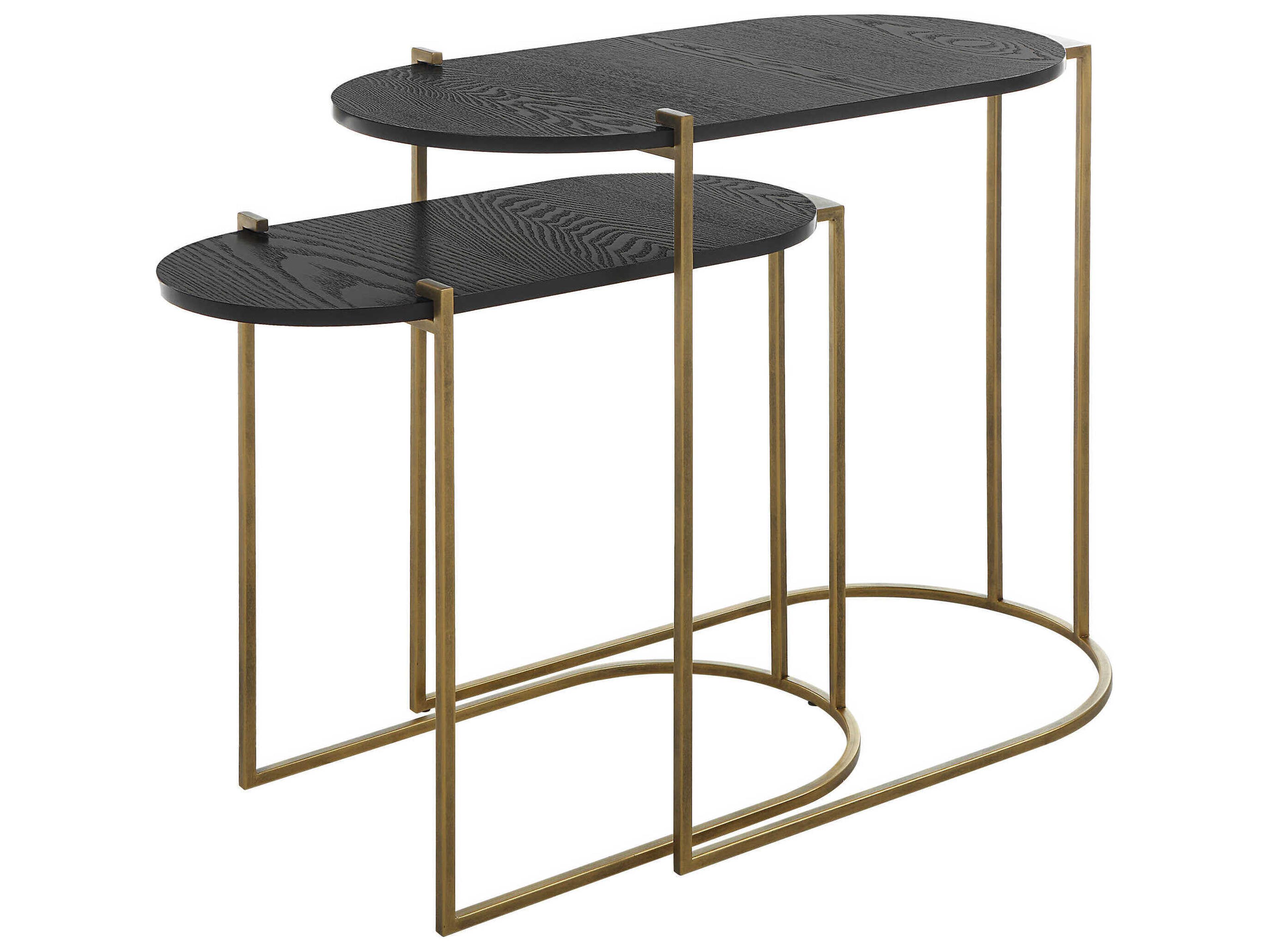 Uttermost Aztec Oval Wood Ebony Antique Brass End Table