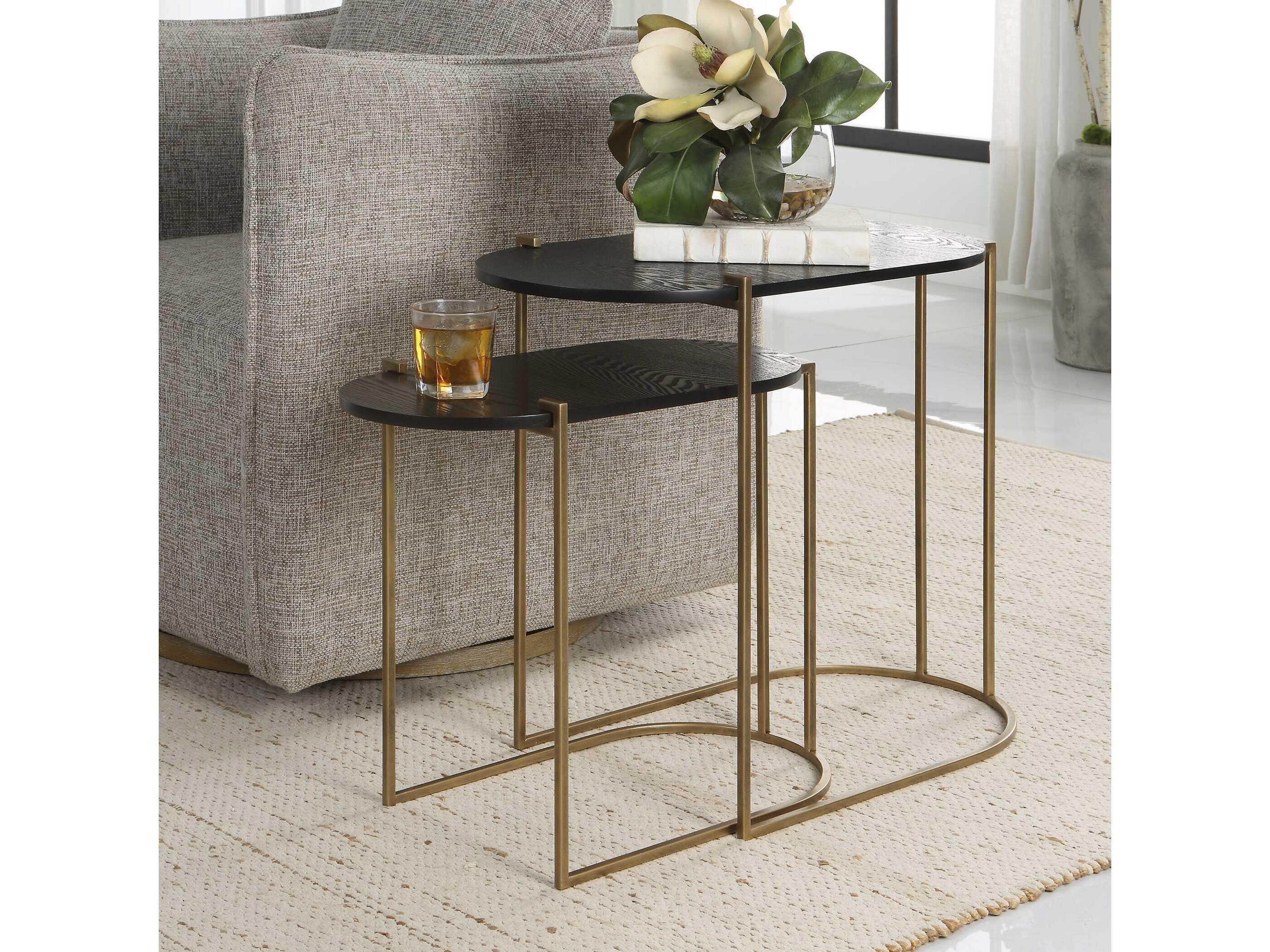 Uttermost Aztec Oval Wood Ebony Antique Brass End Table