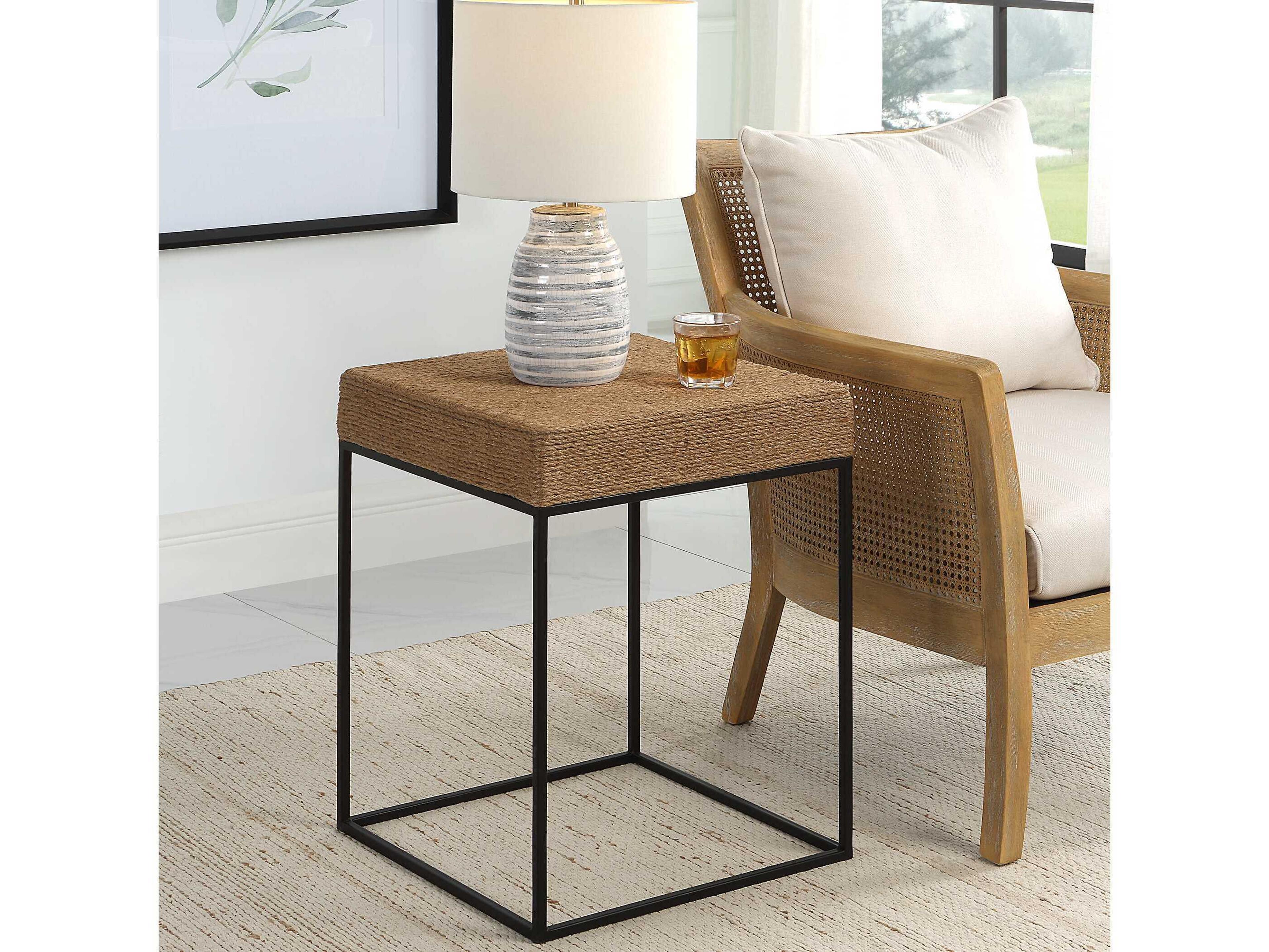 Uttermost Laramie Square Natural Matte Black End Table