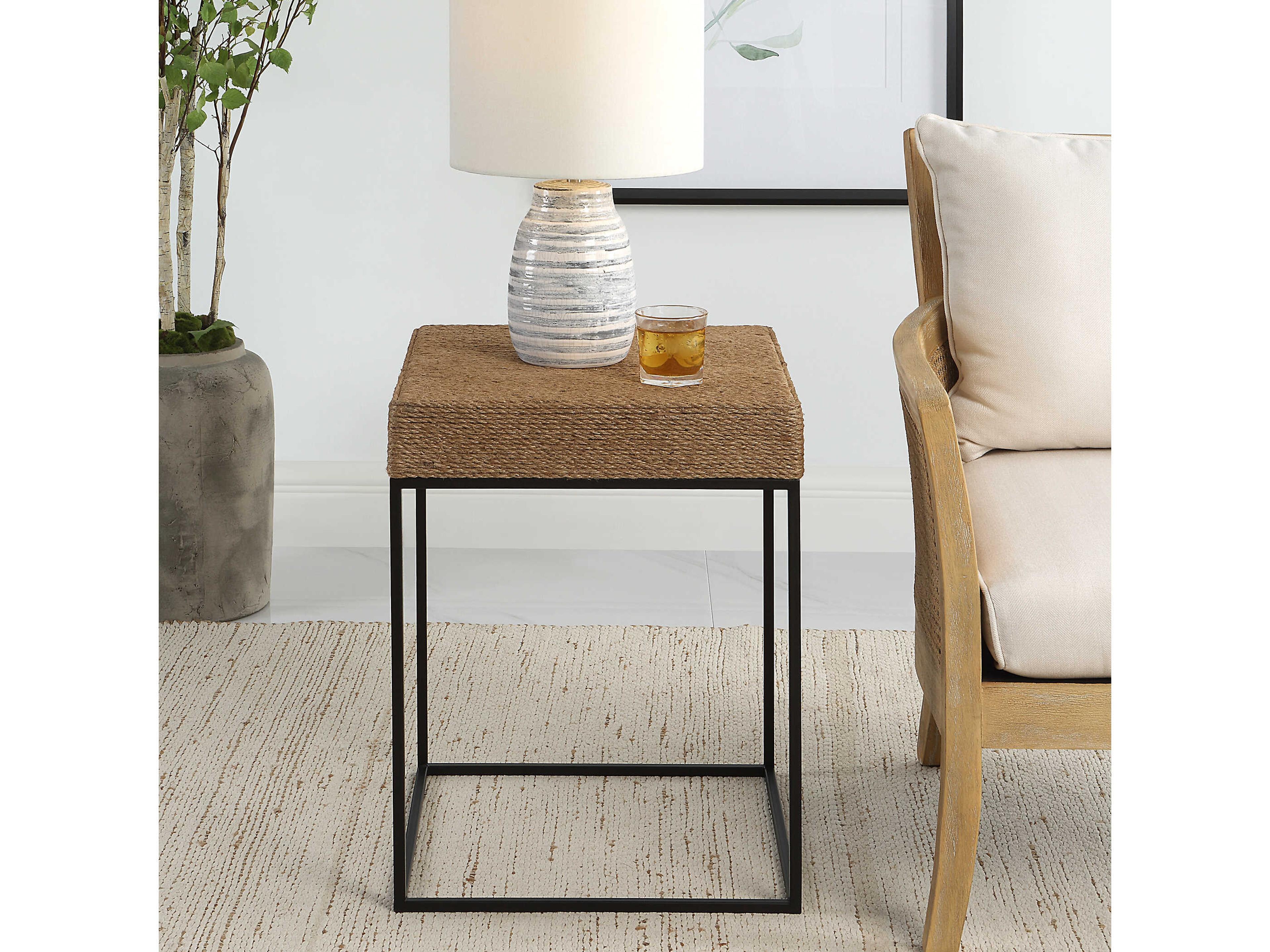 Uttermost Laramie Square Natural Matte Black End Table