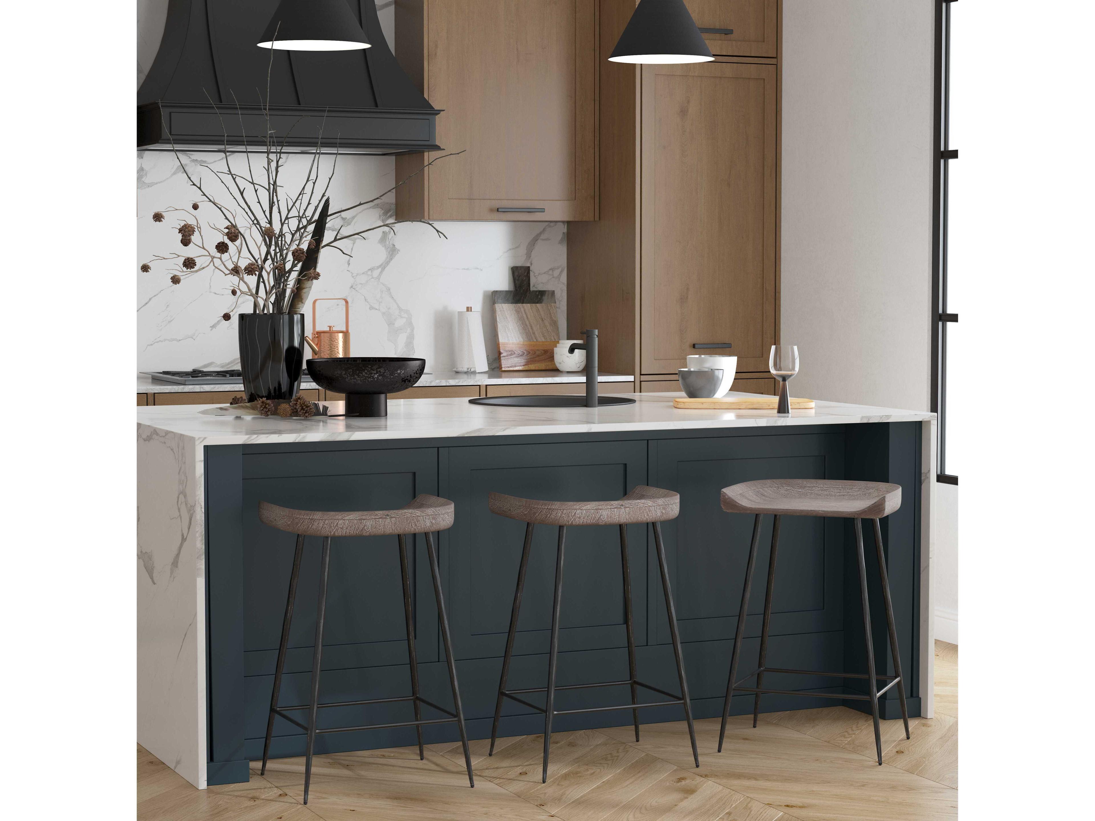 Uttermost Cordova Mango Wood Gray Satin Black Counter Stool