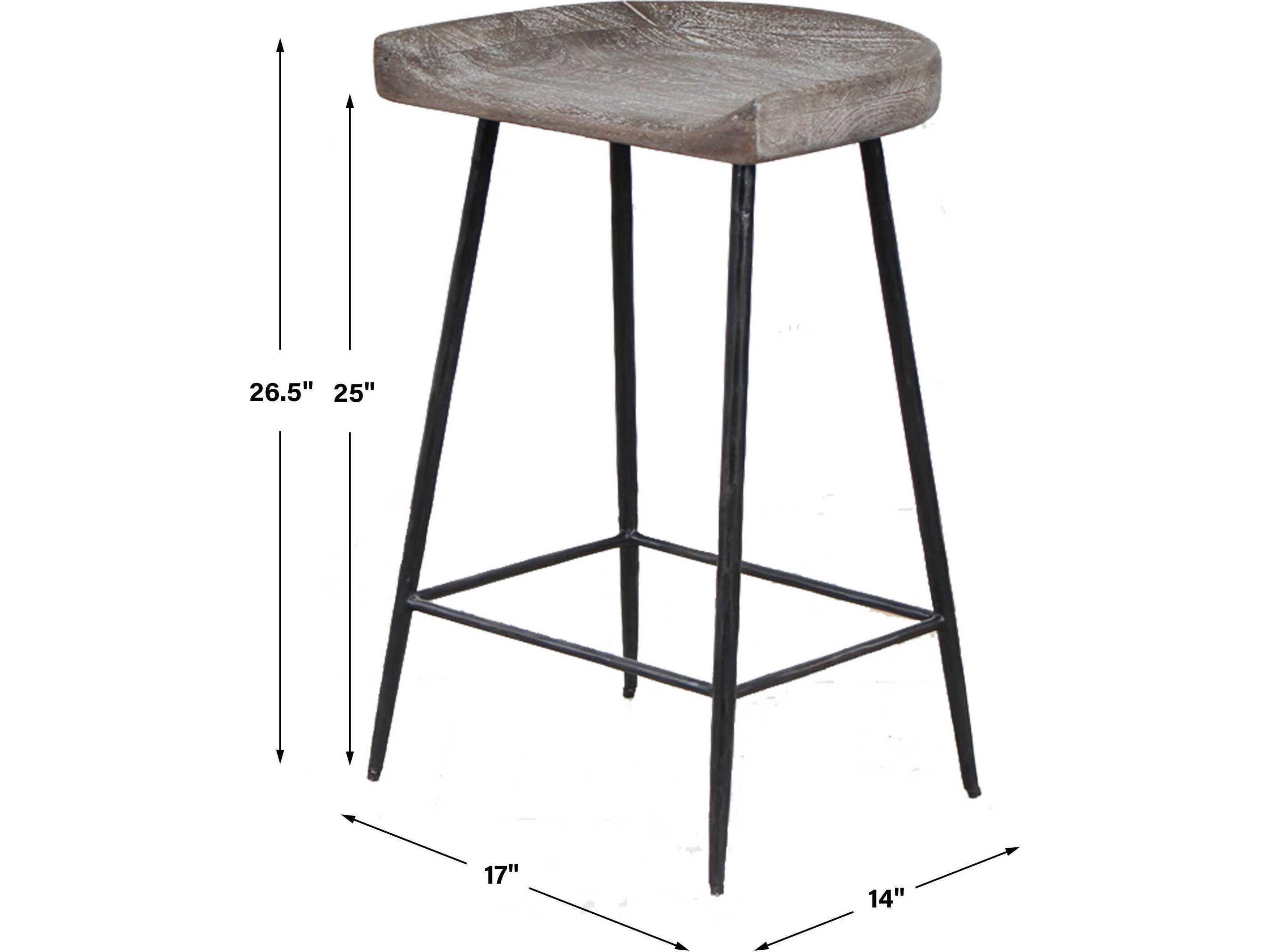 Uttermost Cordova Mango Wood Gray Satin Black Counter Stool