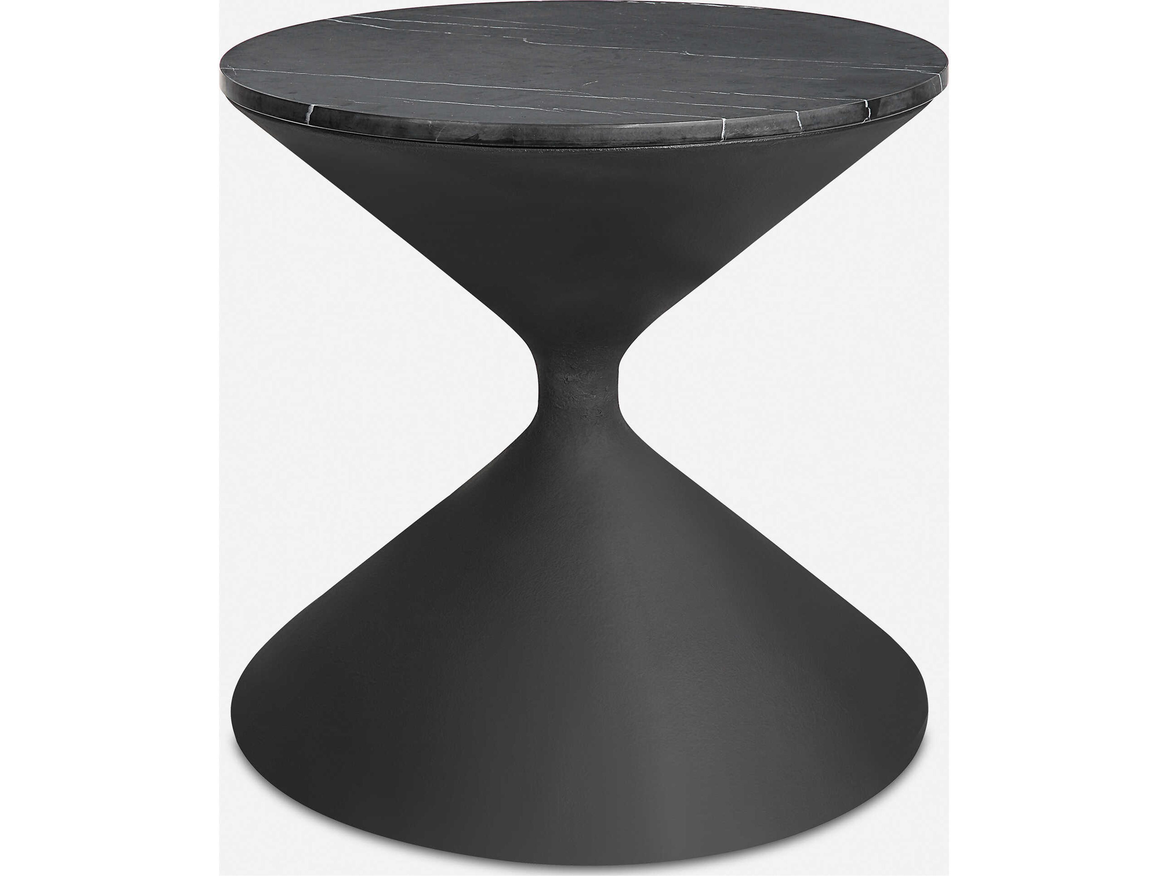 Time's Up Round Marble Textured Matte Black End Table