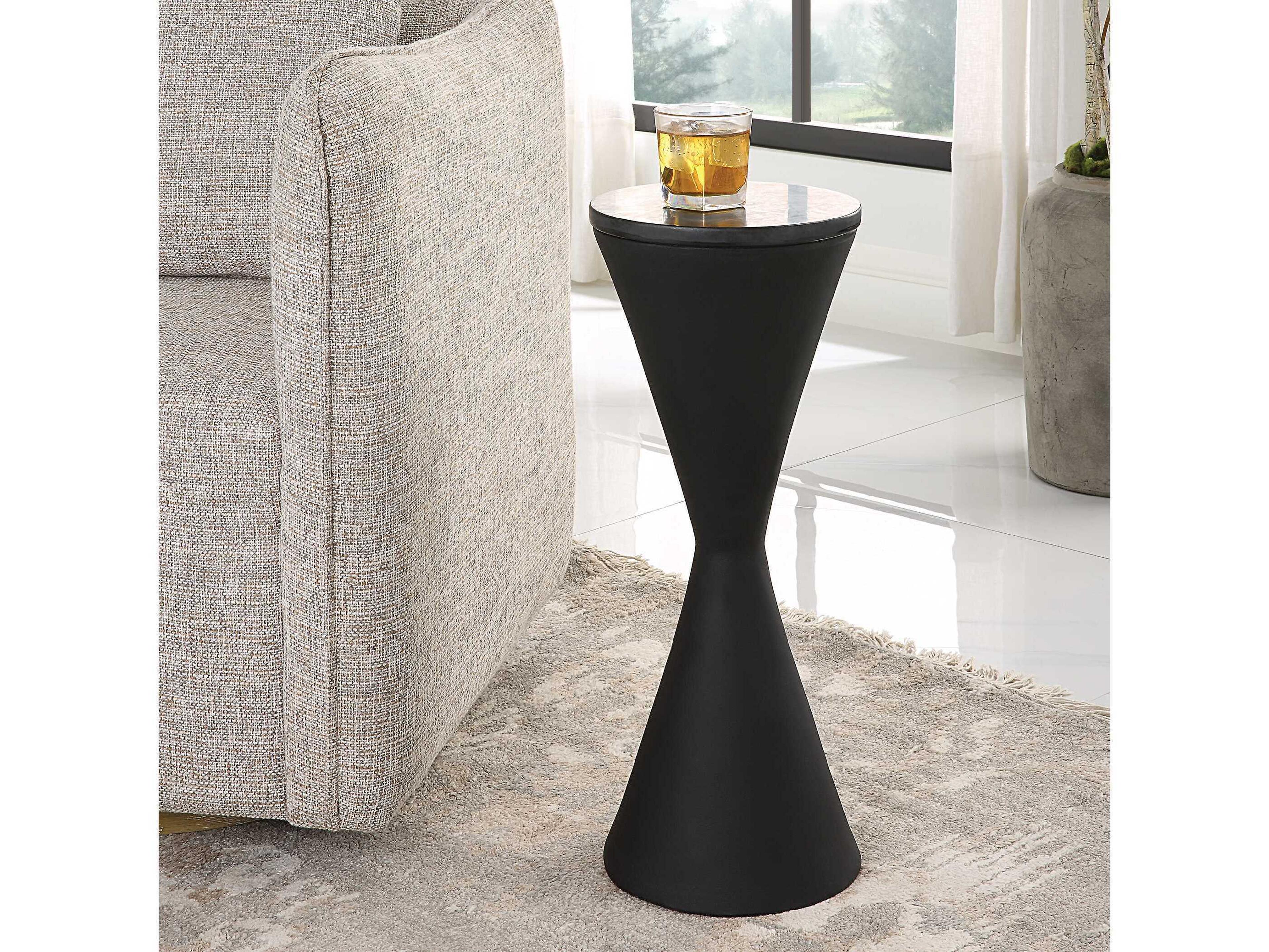 Uttermost Time's Up Round Marble Textured Matte Black End Table