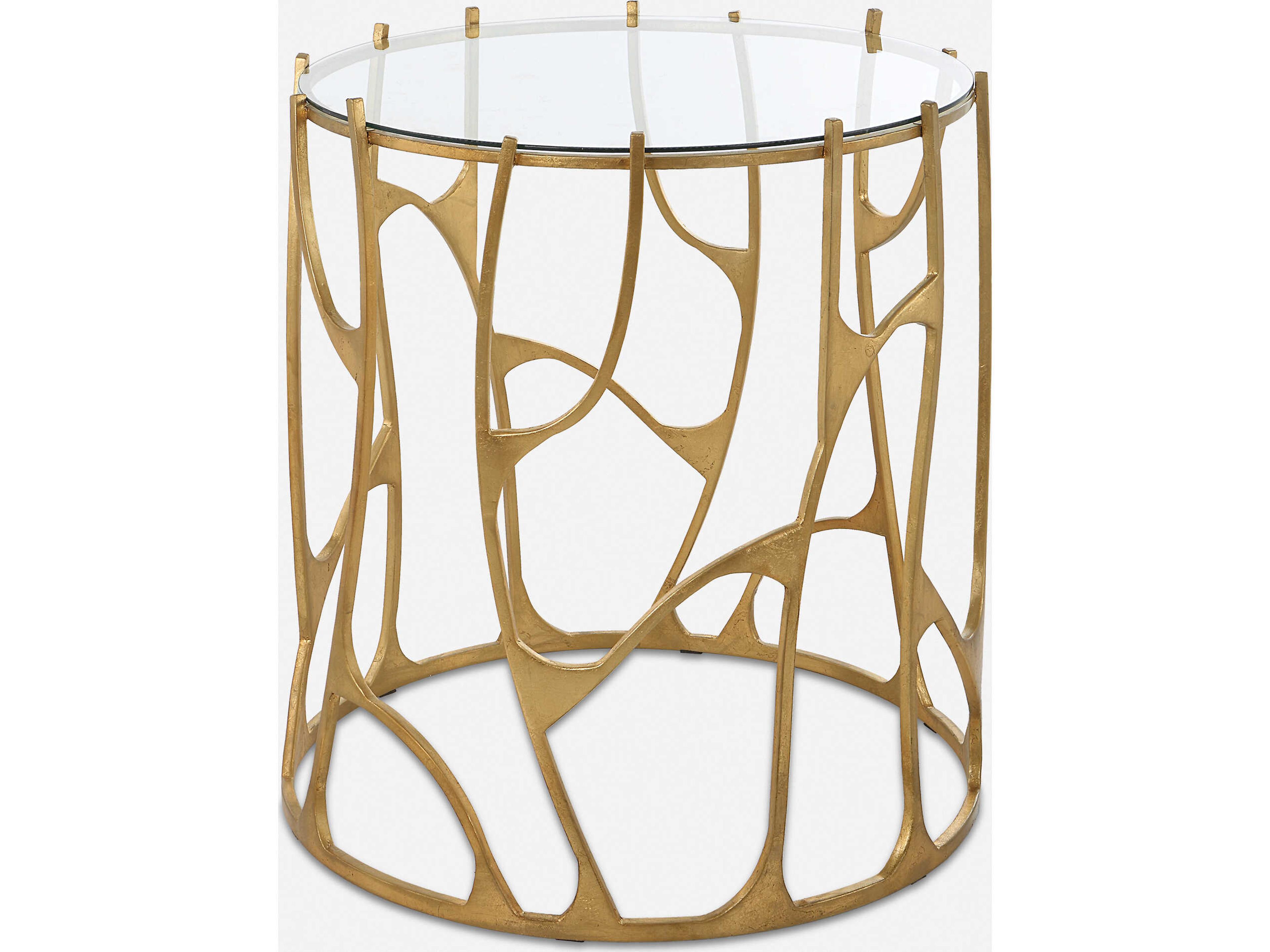 Ritual Round Glass Aged Gold End Table