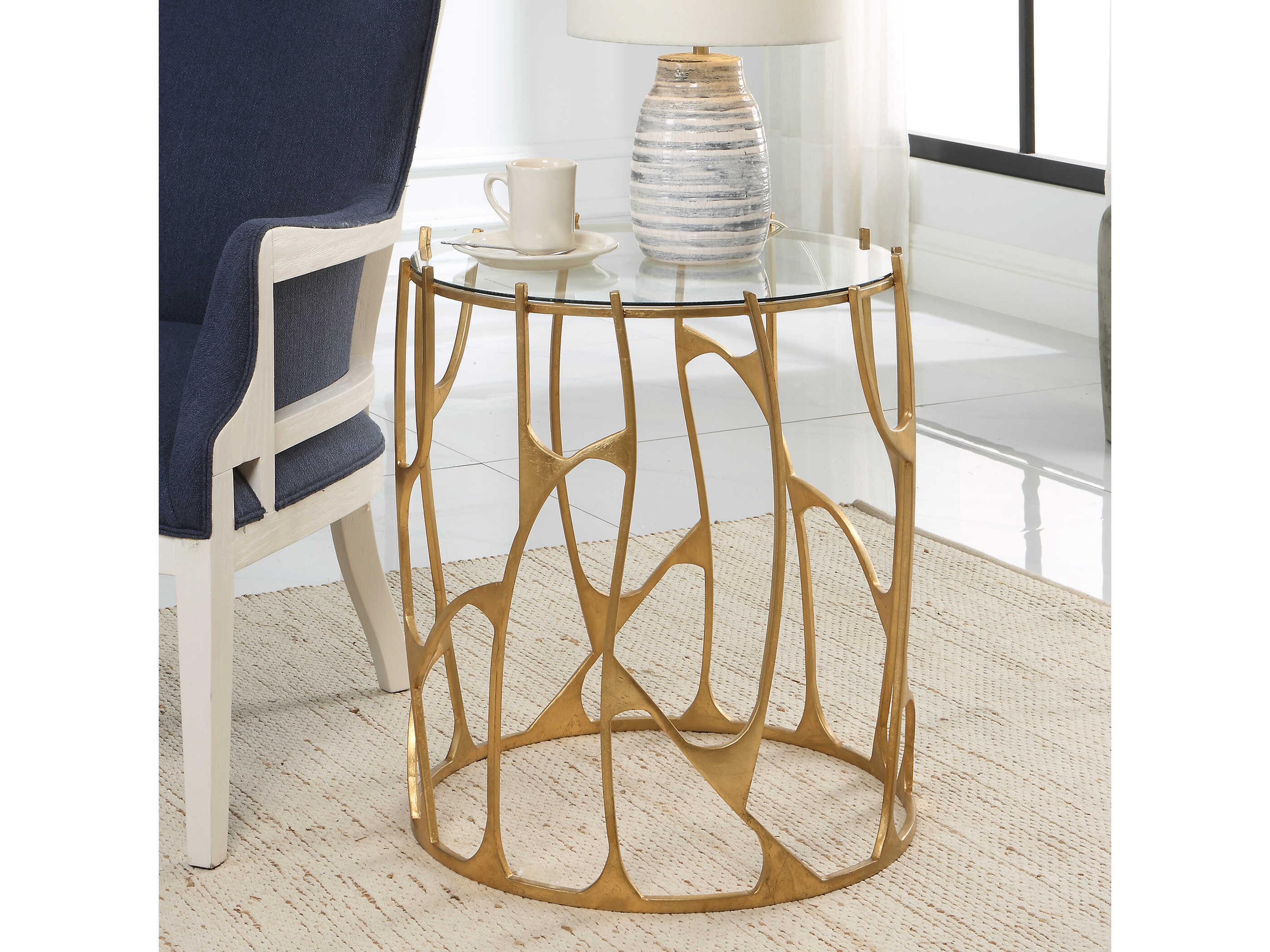 Uttermost Ritual Round Glass Aged Gold End Table