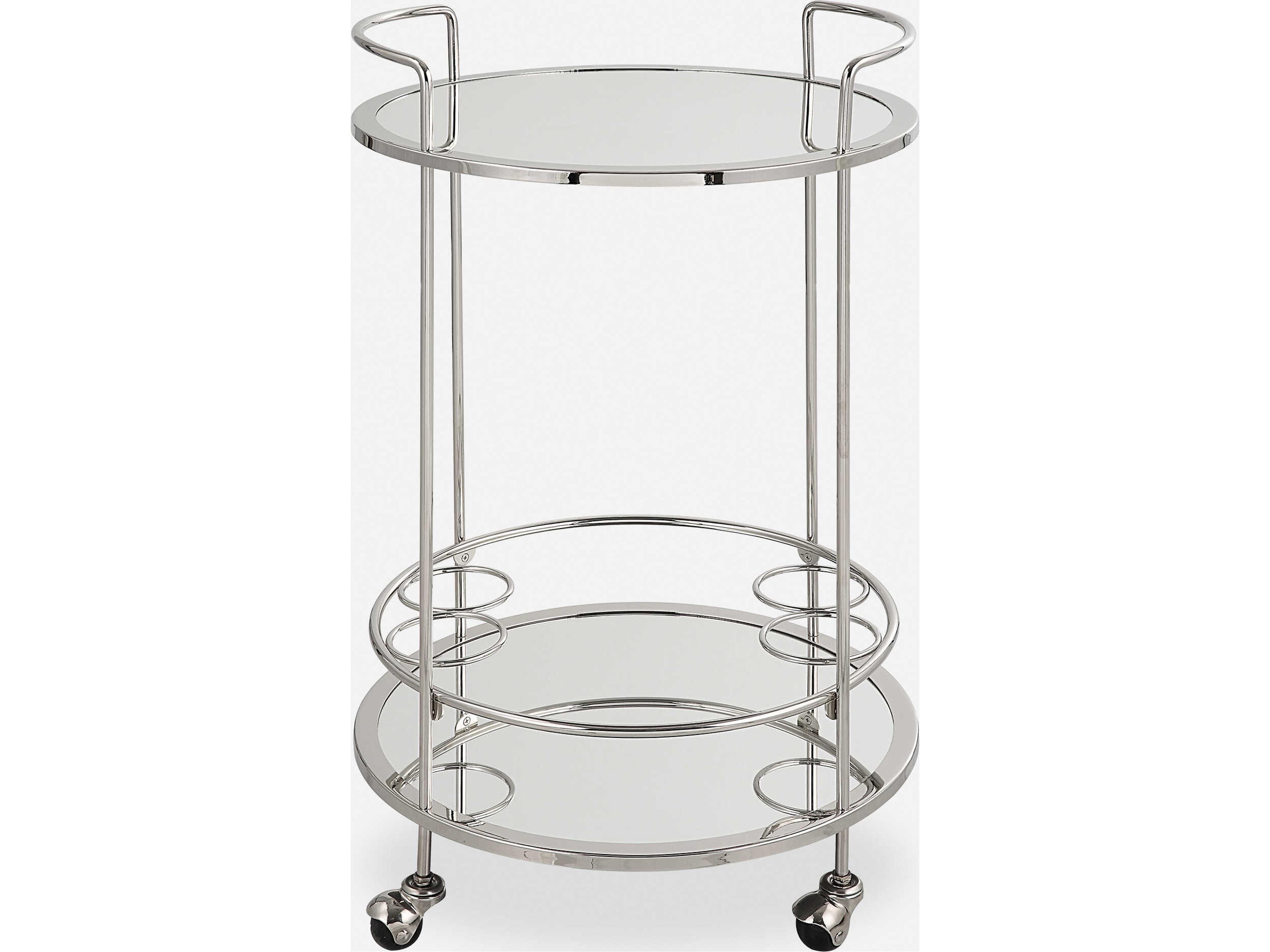 Glass Silver Polished Chrome Bar Cart