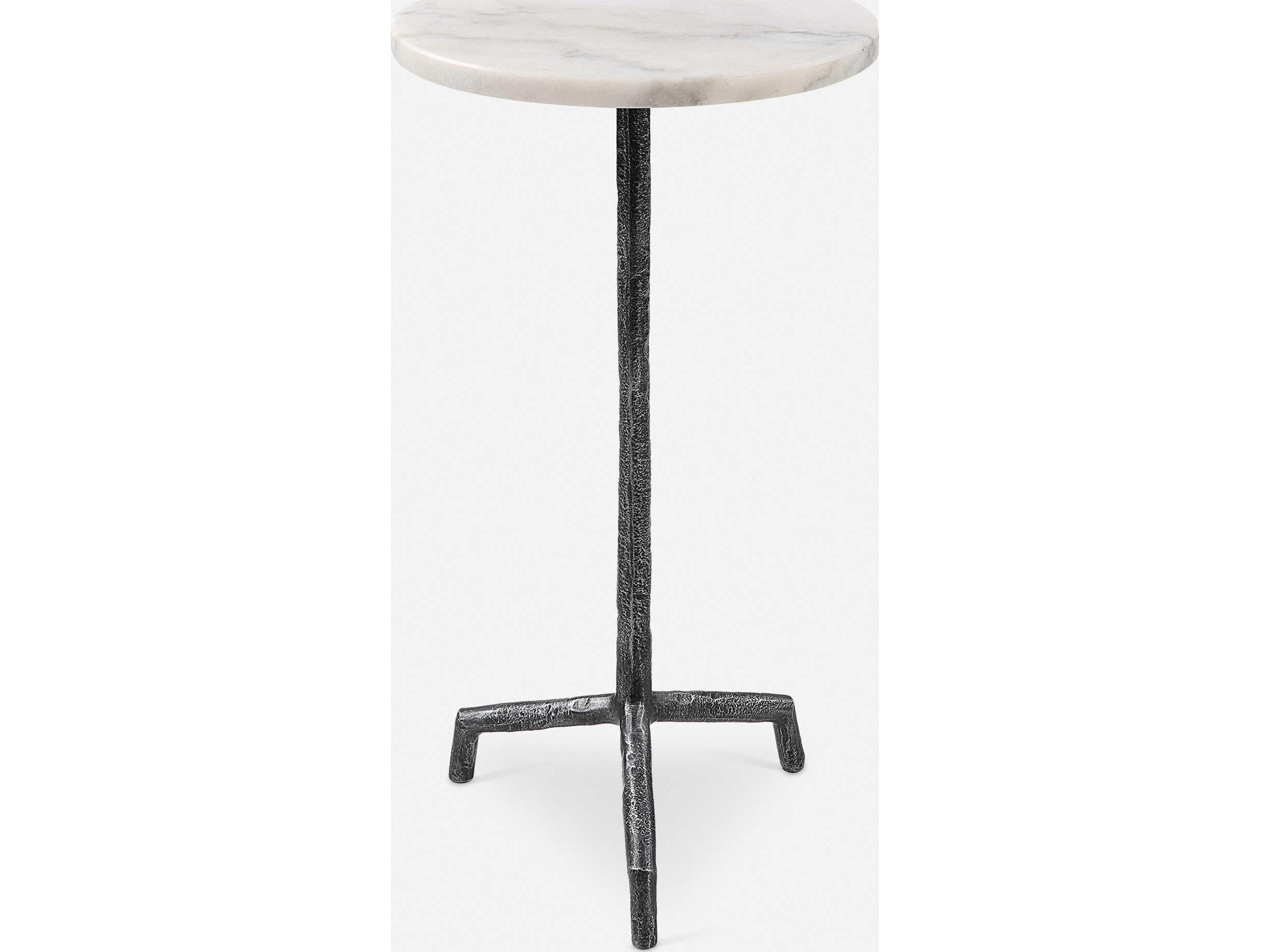 Puritan Round Marble White Textured Iron End Table