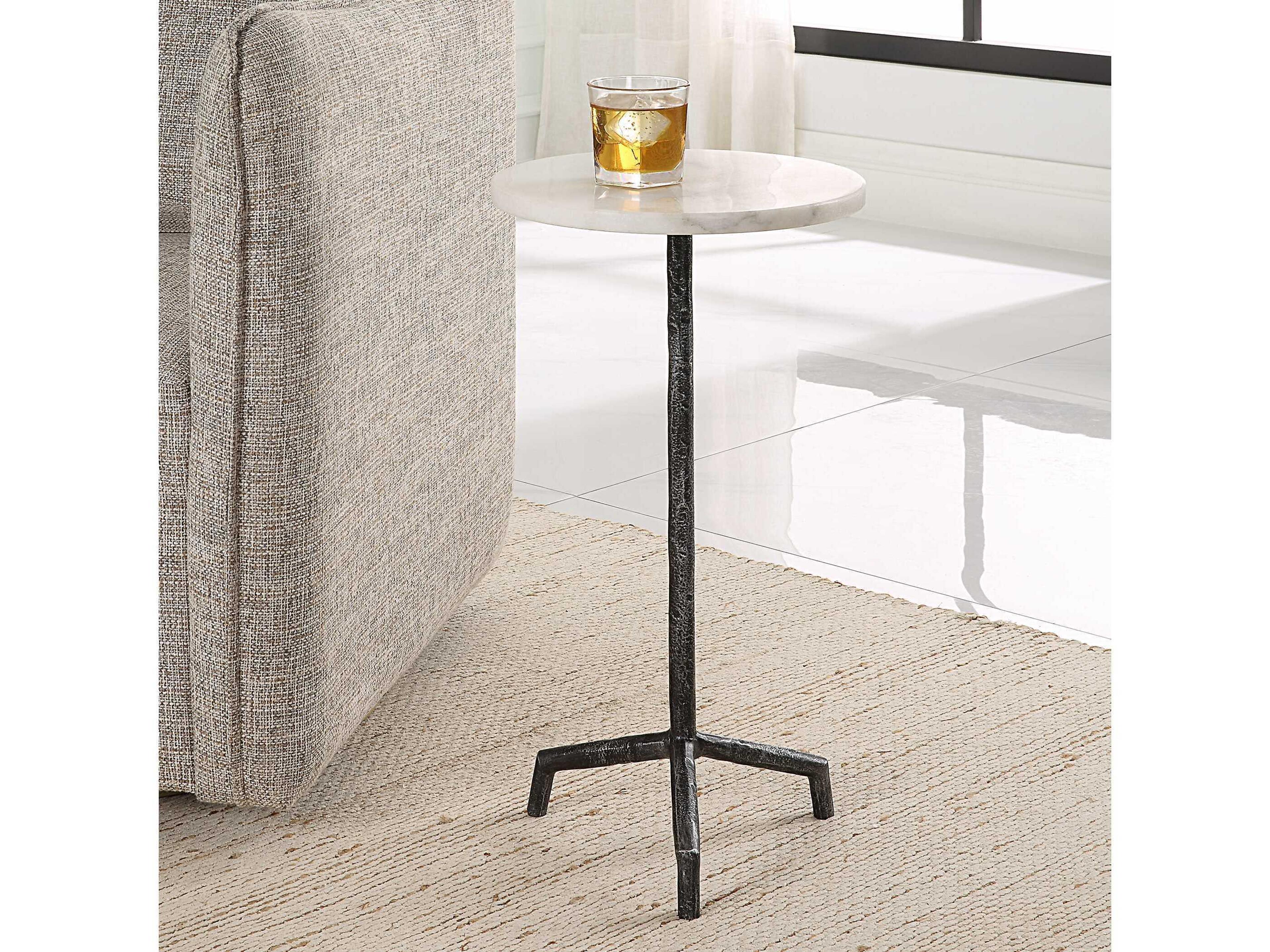 Uttermost Puritan Round Marble White Textured Iron End Table