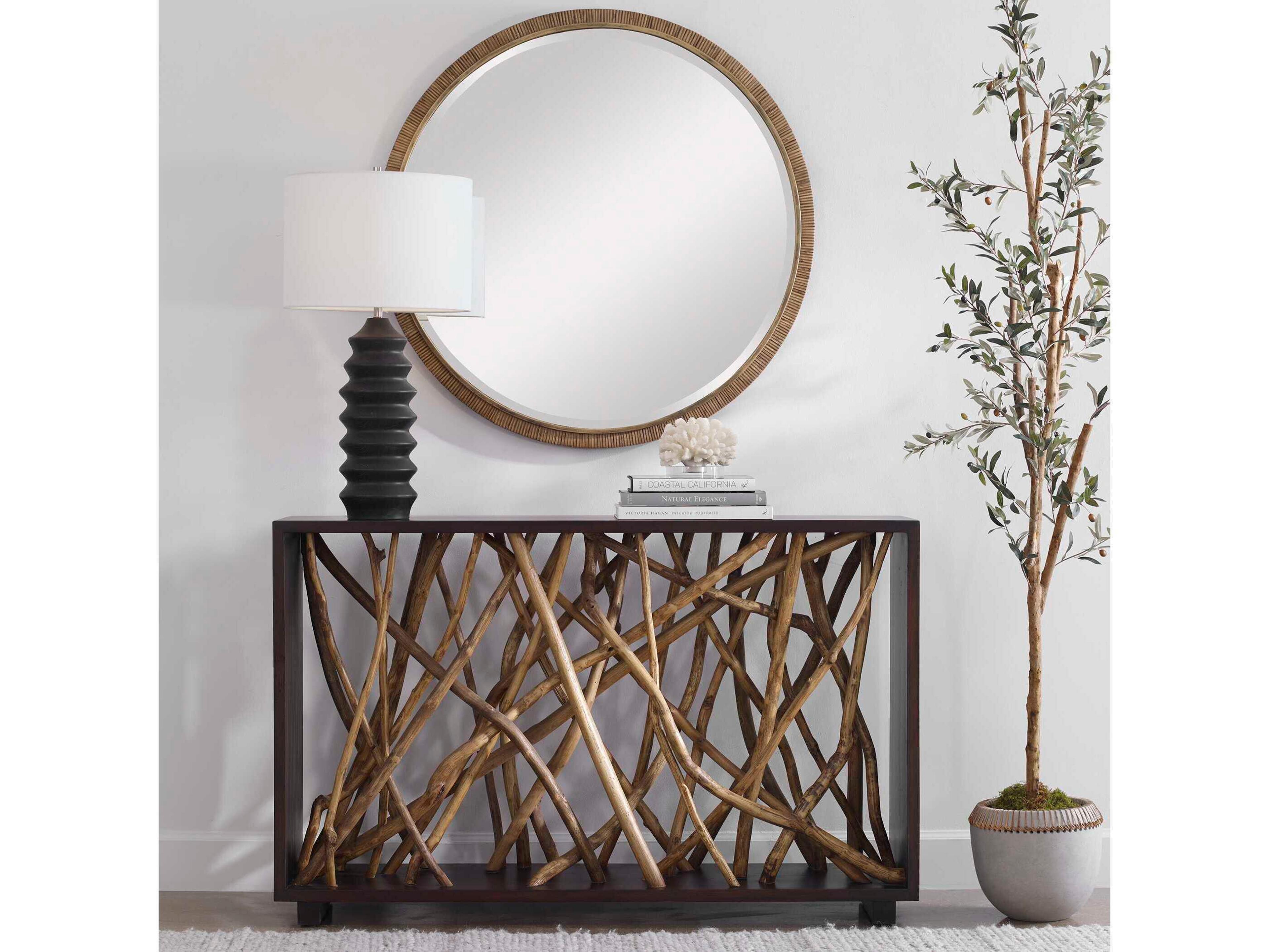 Uttermost Teak Maze Rectangular Wood Rich Walnut Stain Console Table