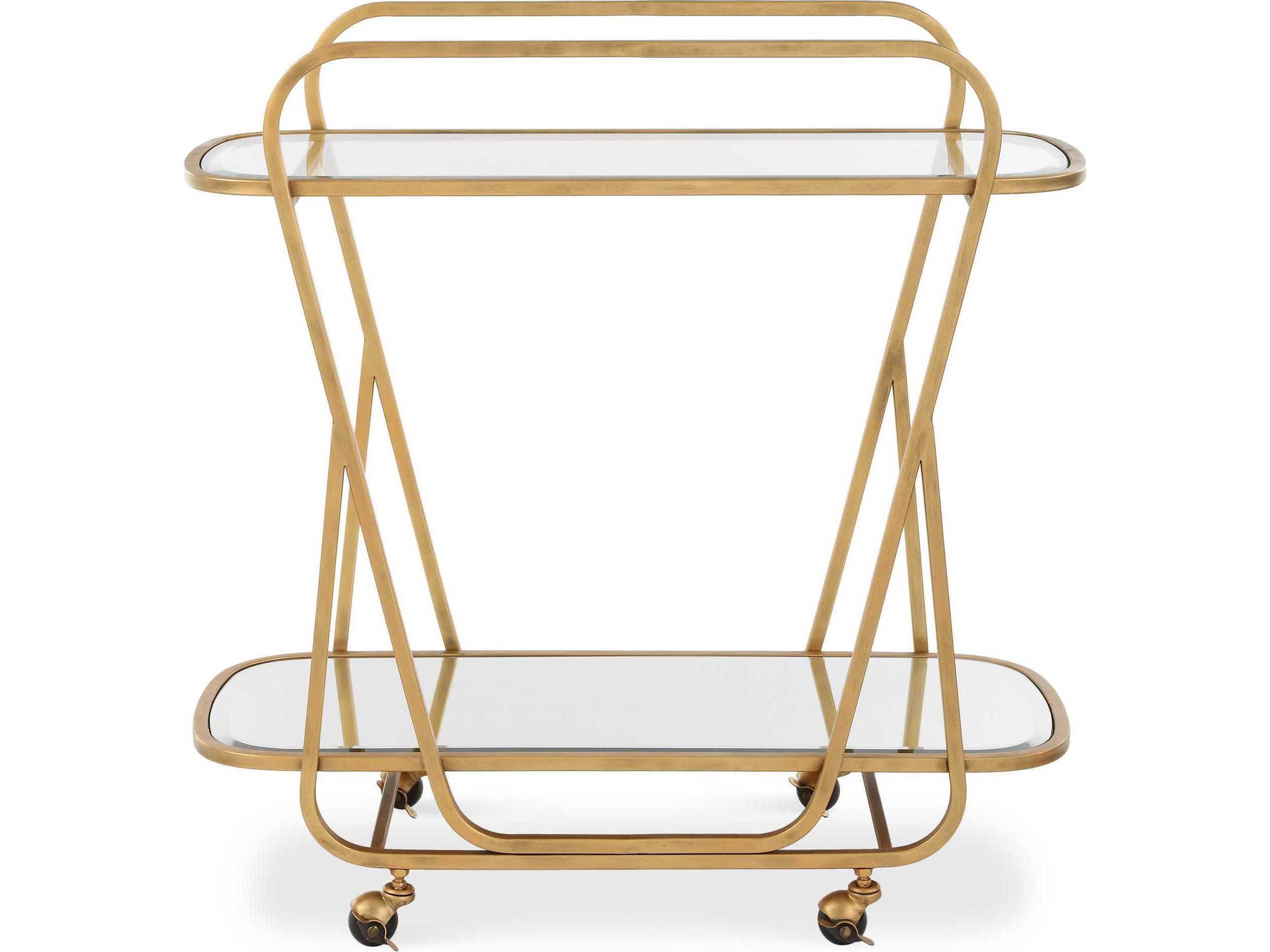 Swain Glass Antique Brass Bar Cart