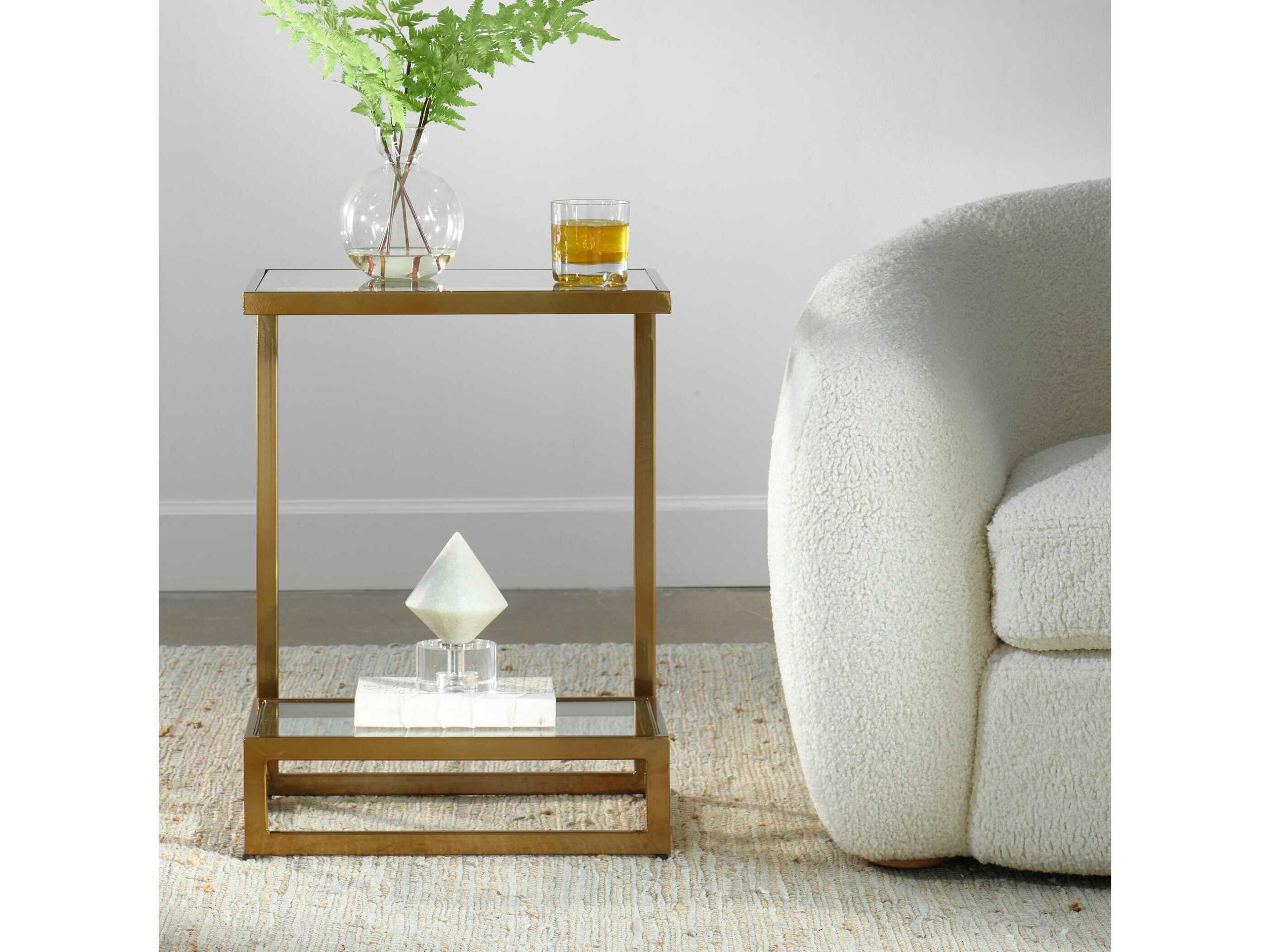 Uttermost Musing Rectangular Glass Brushed Brass End Table