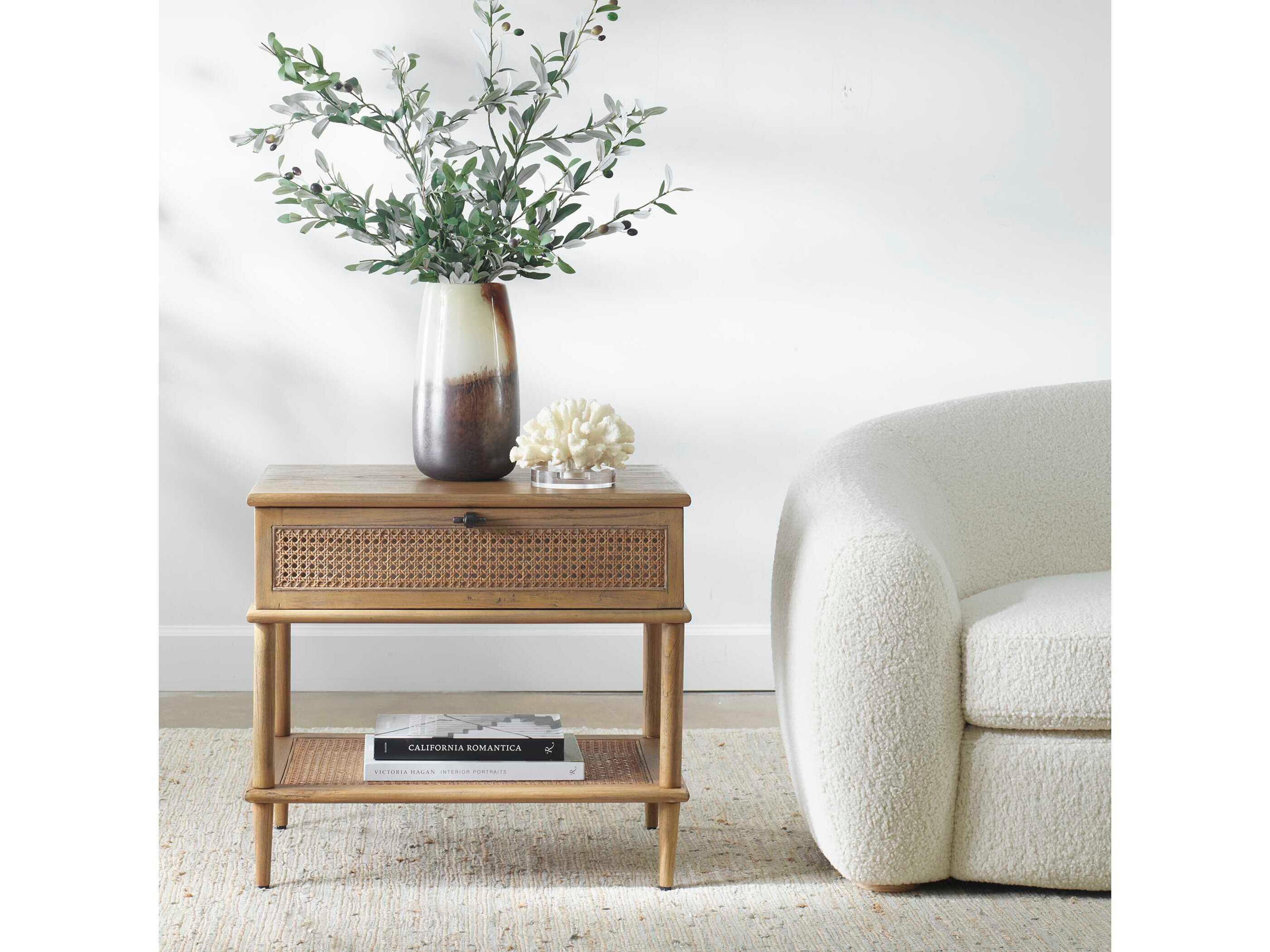 Uttermost Coast Rattan Cane Rectangular Wood Soft Oak End Table