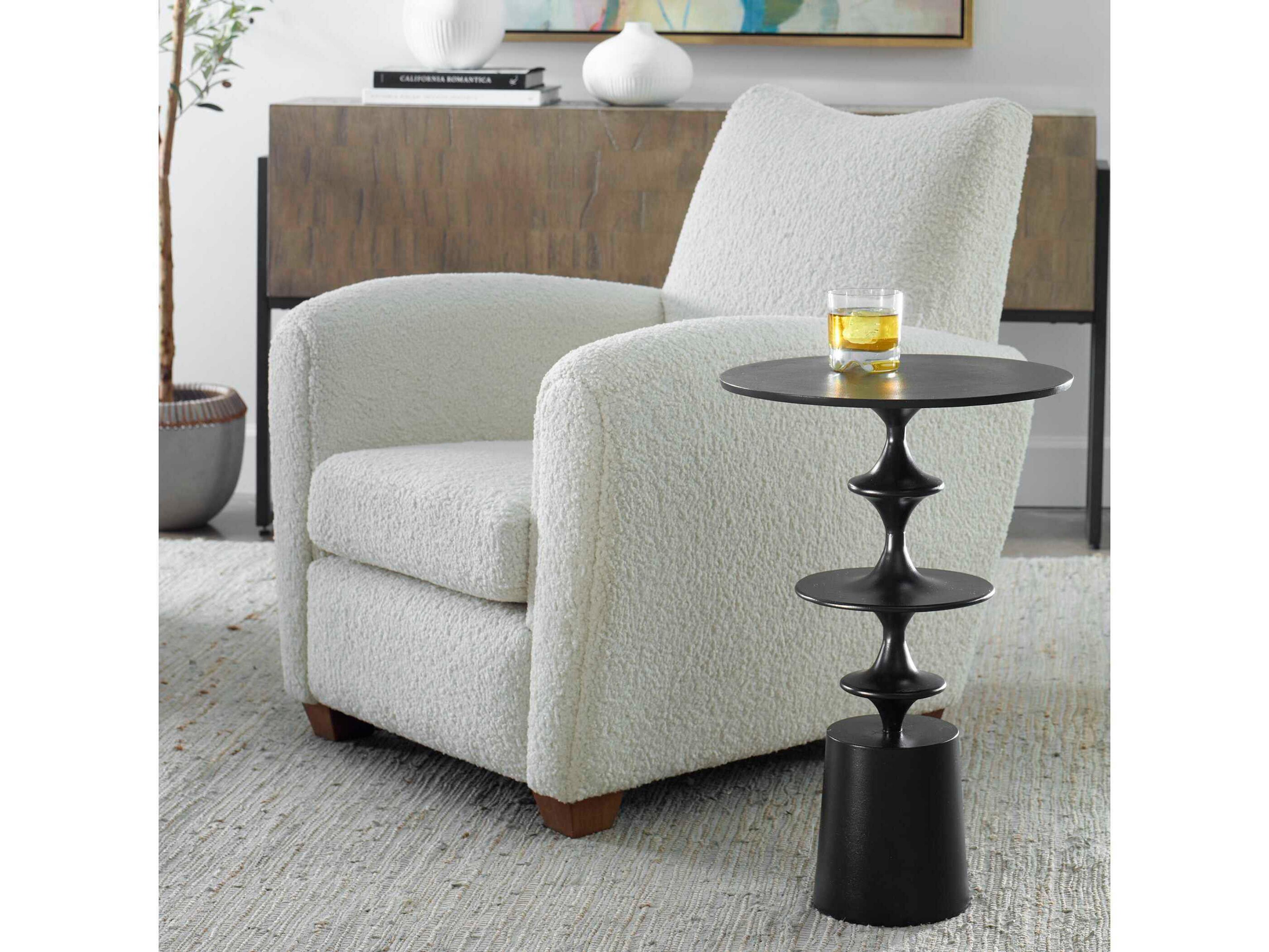 Uttermost Flight Round Metal Satin Black End Table