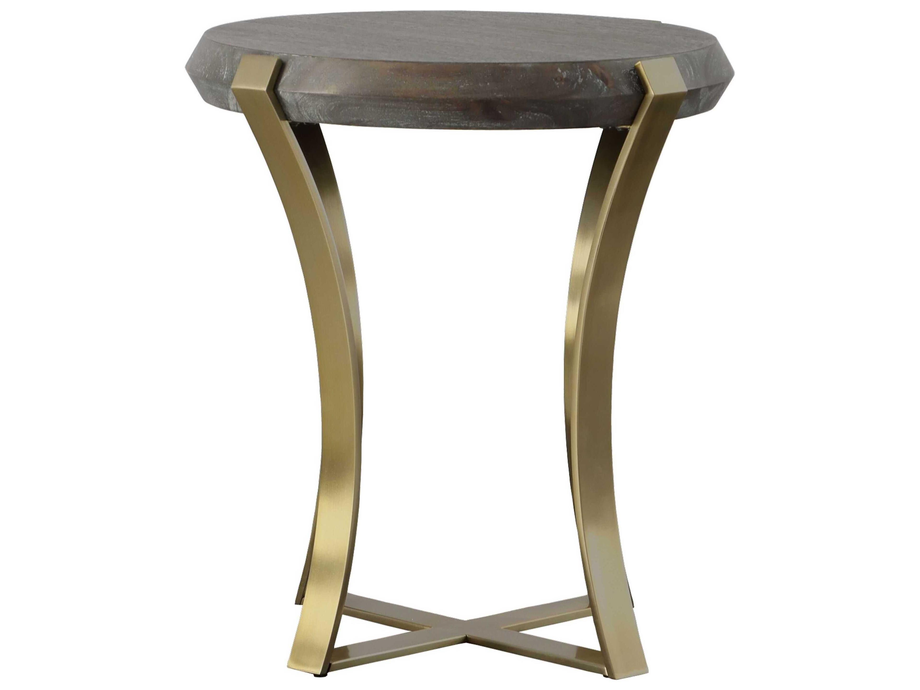 Uttermost Unite Round Wood Dark Walnut Stain Brushed Brass End Table