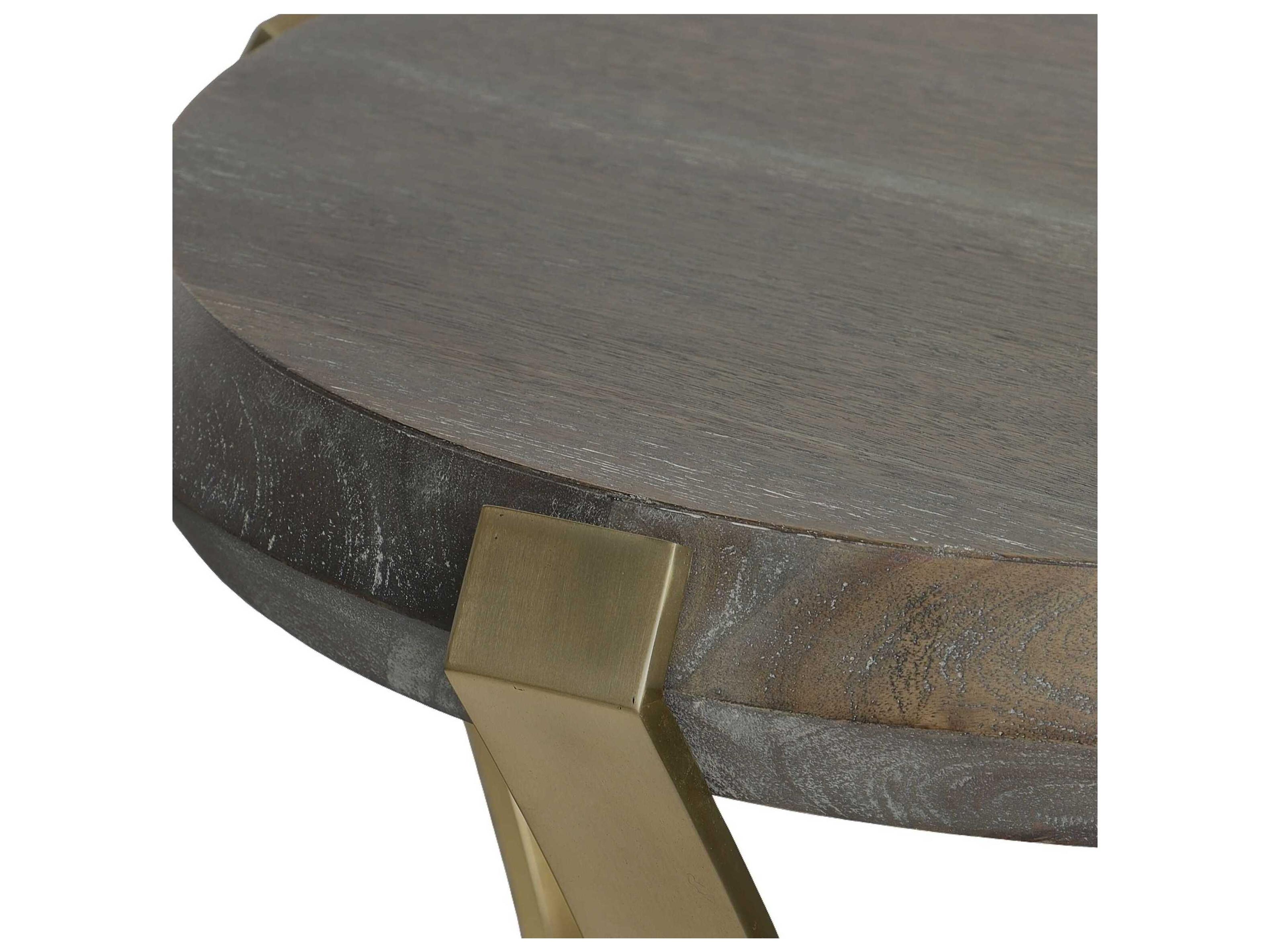 Uttermost Unite Round Wood Dark Walnut Stain Brushed Brass End Table