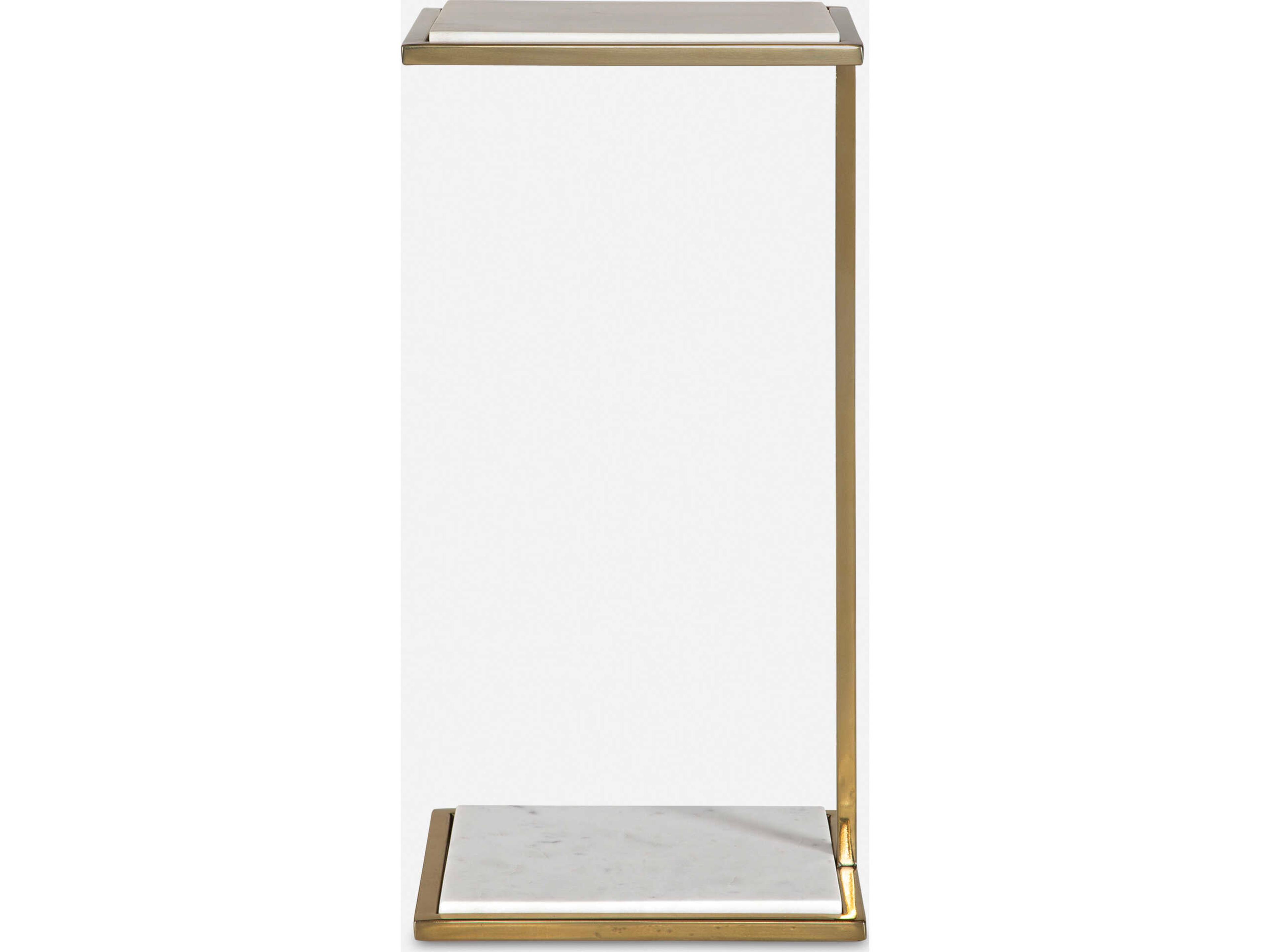 Elevate Rectangular Marble White Brushed Brass End Table