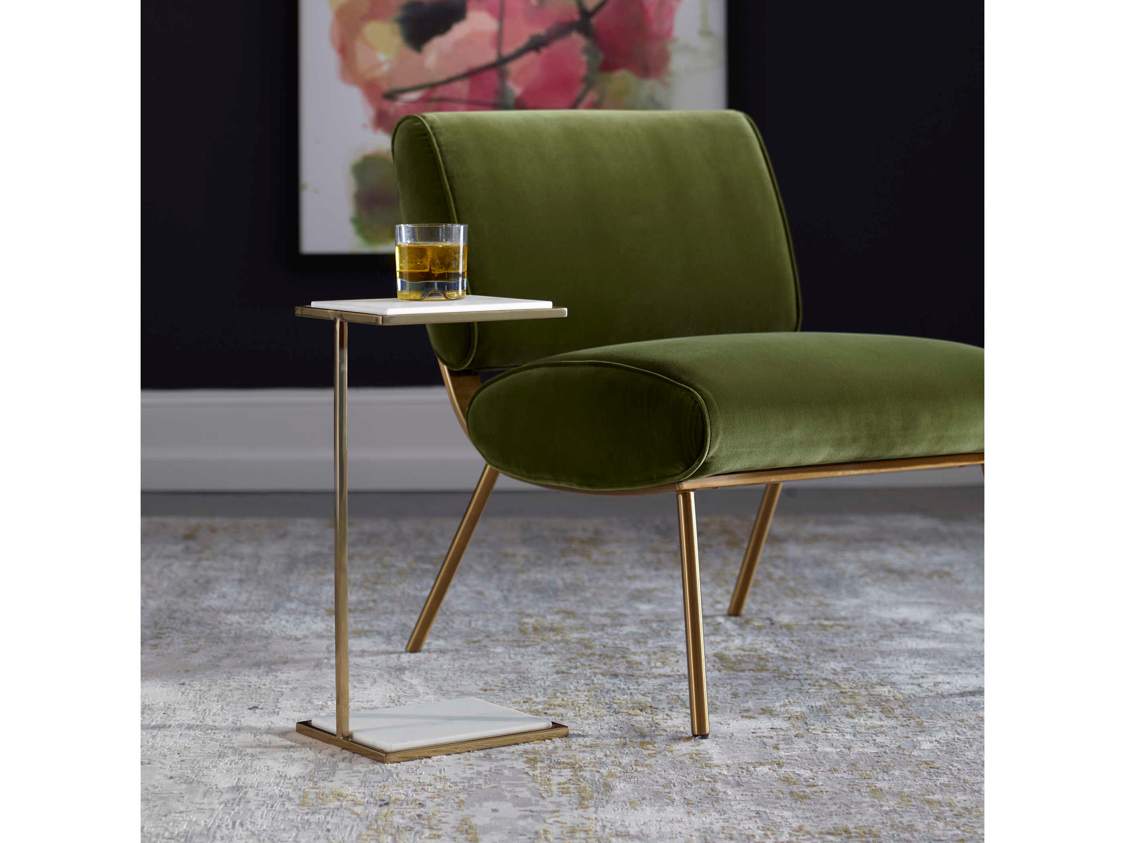 Uttermost Elevate Rectangular Marble White Brushed Brass End Table