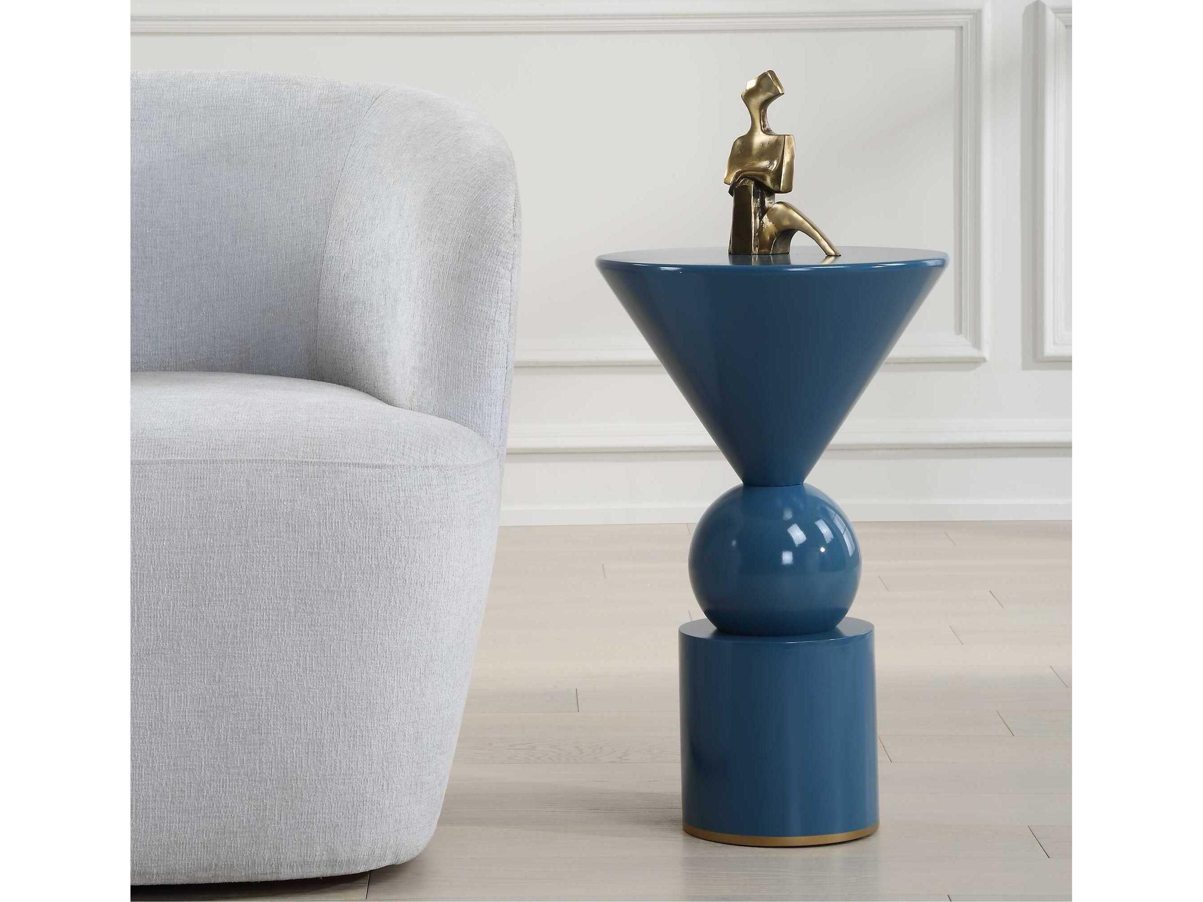 Uttermost Trig Round Metal Blue End Table