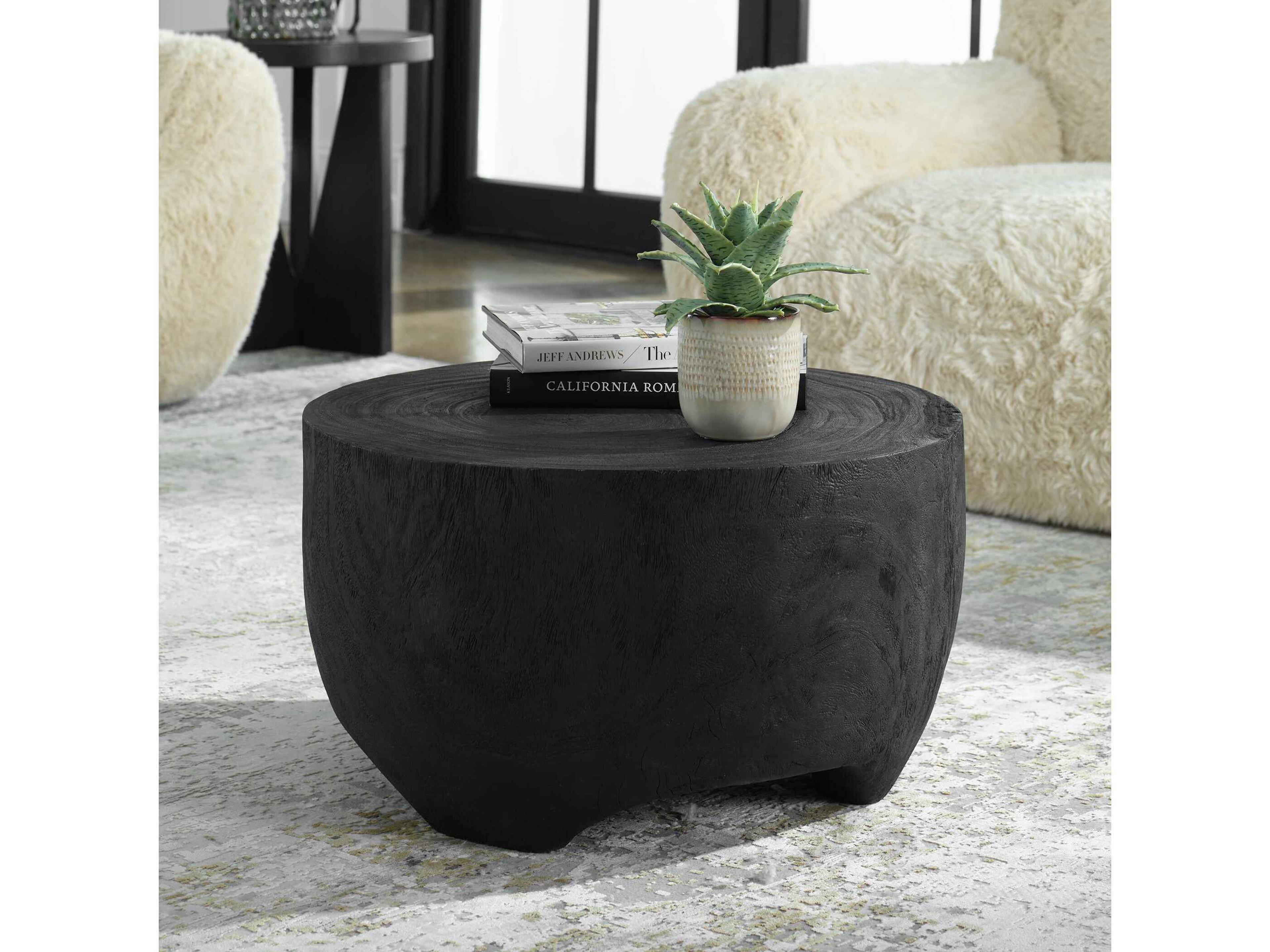 Uttermost Elevate Round Wood Black Coffee Table