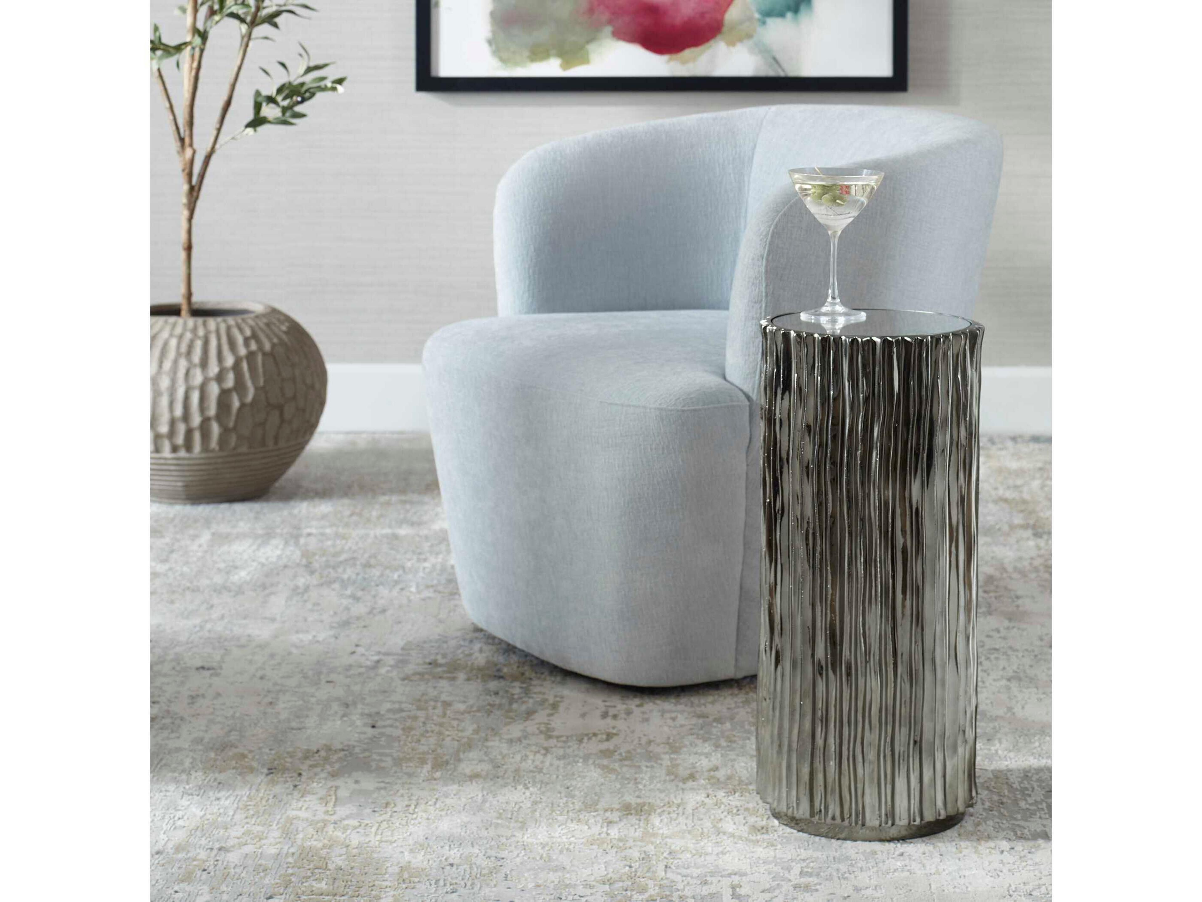 Uttermost Echo Modern Round Mirror Polished Dark Nickel End Table