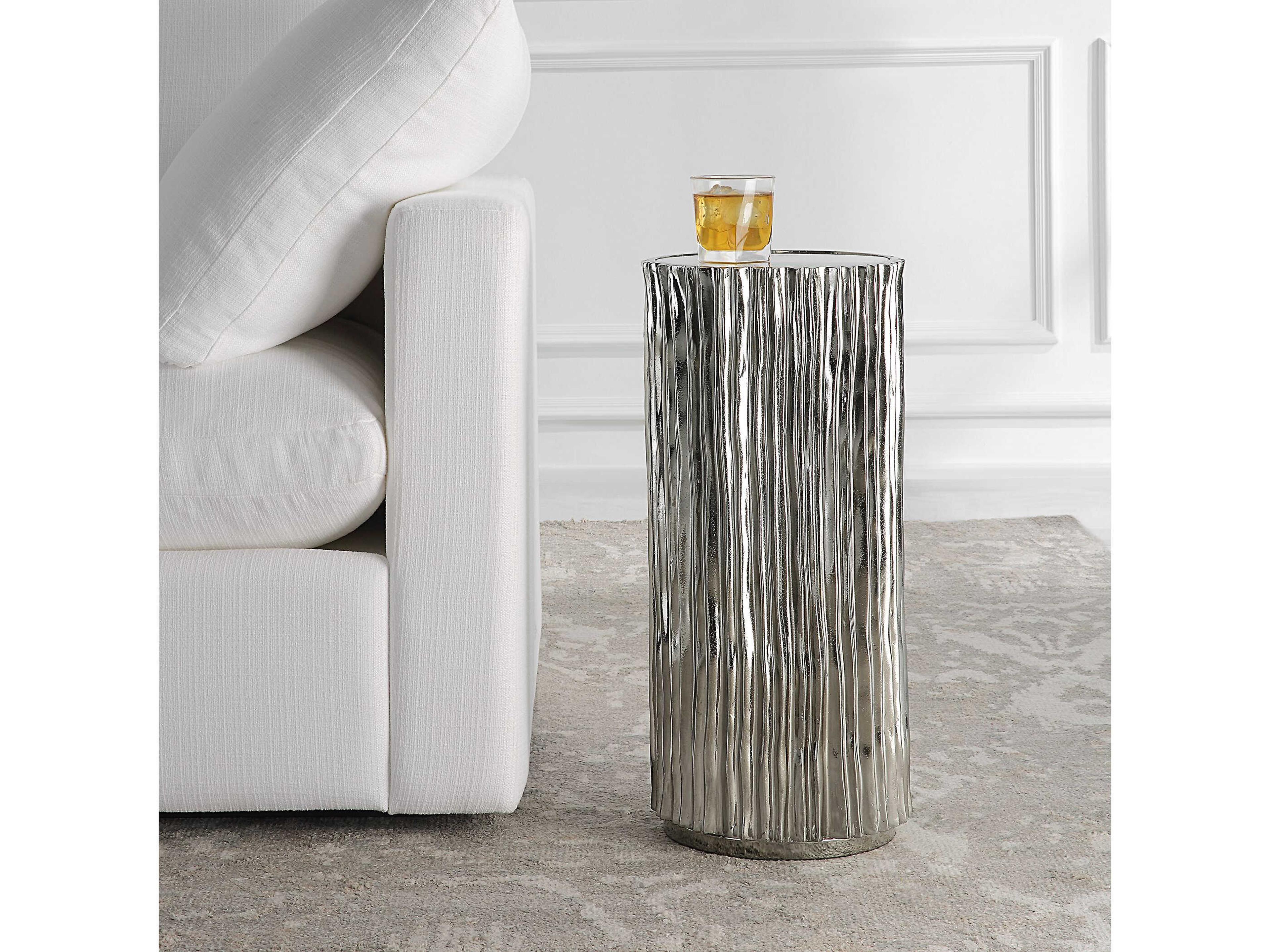 Uttermost Echo Modern Round Mirror Polished Dark Nickel End Table