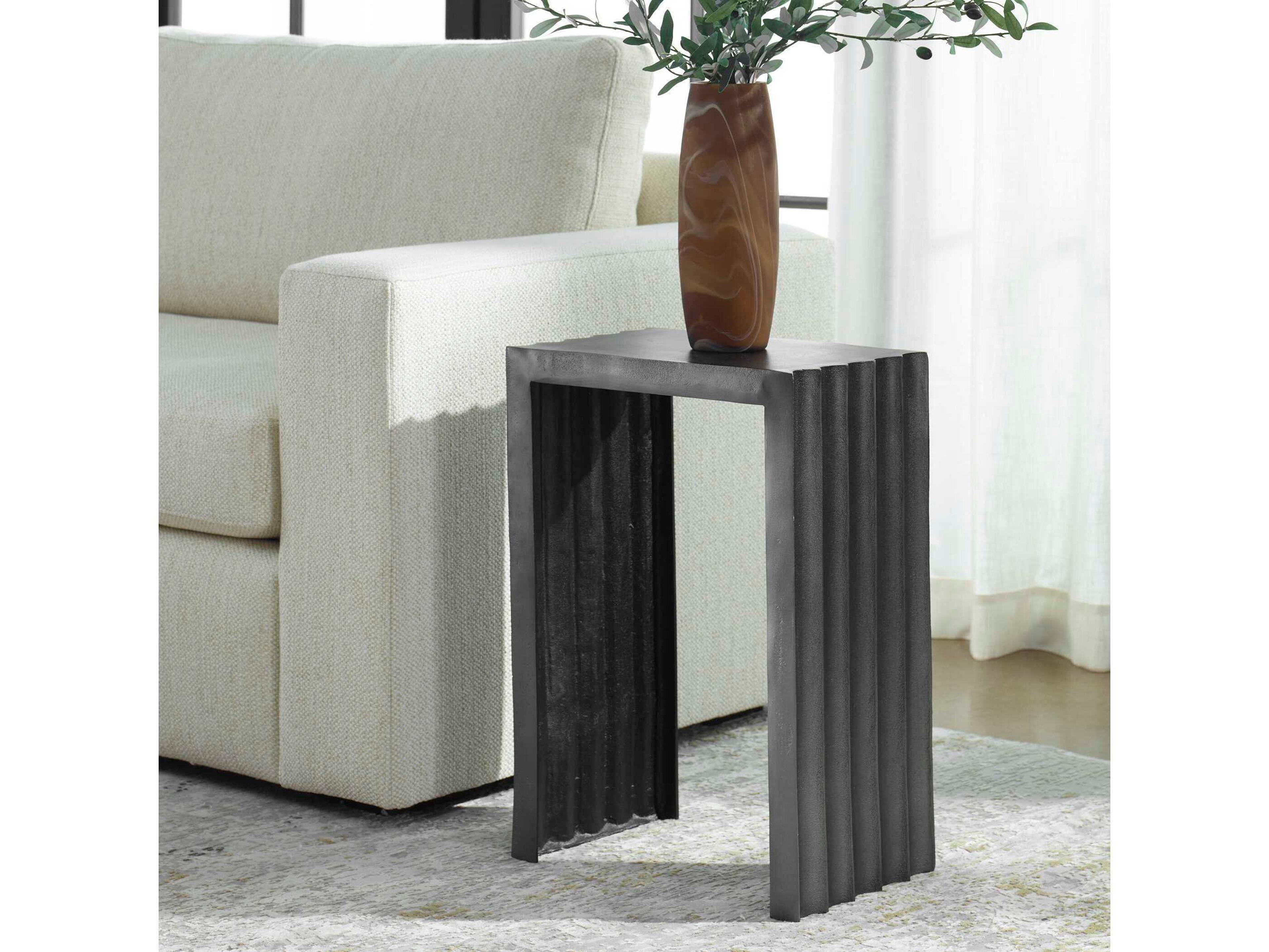 Uttermost In The Groove Rectangular Metal Antique Nickel End Table