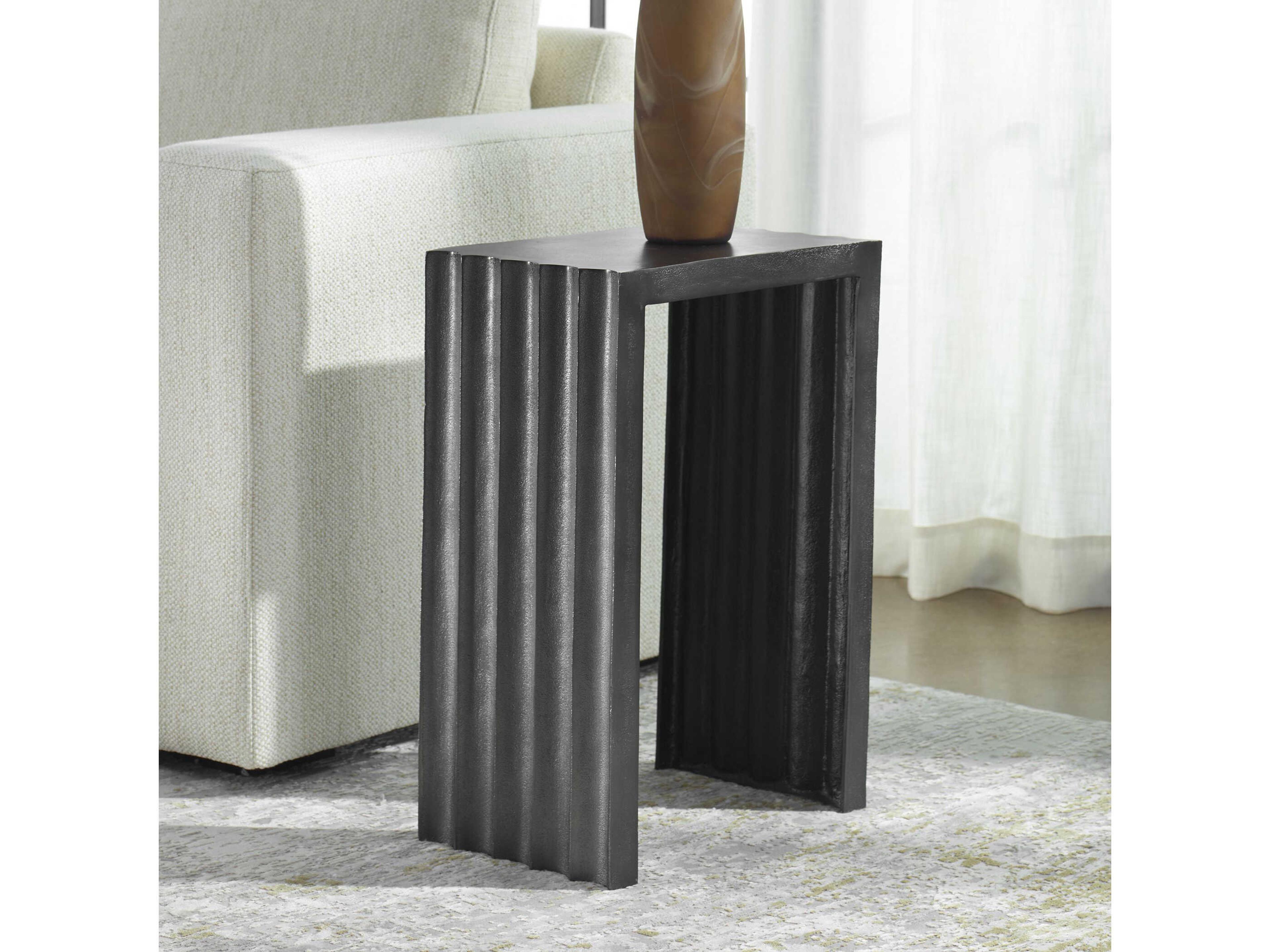 Uttermost In The Groove Rectangular Metal Antique Nickel End Table