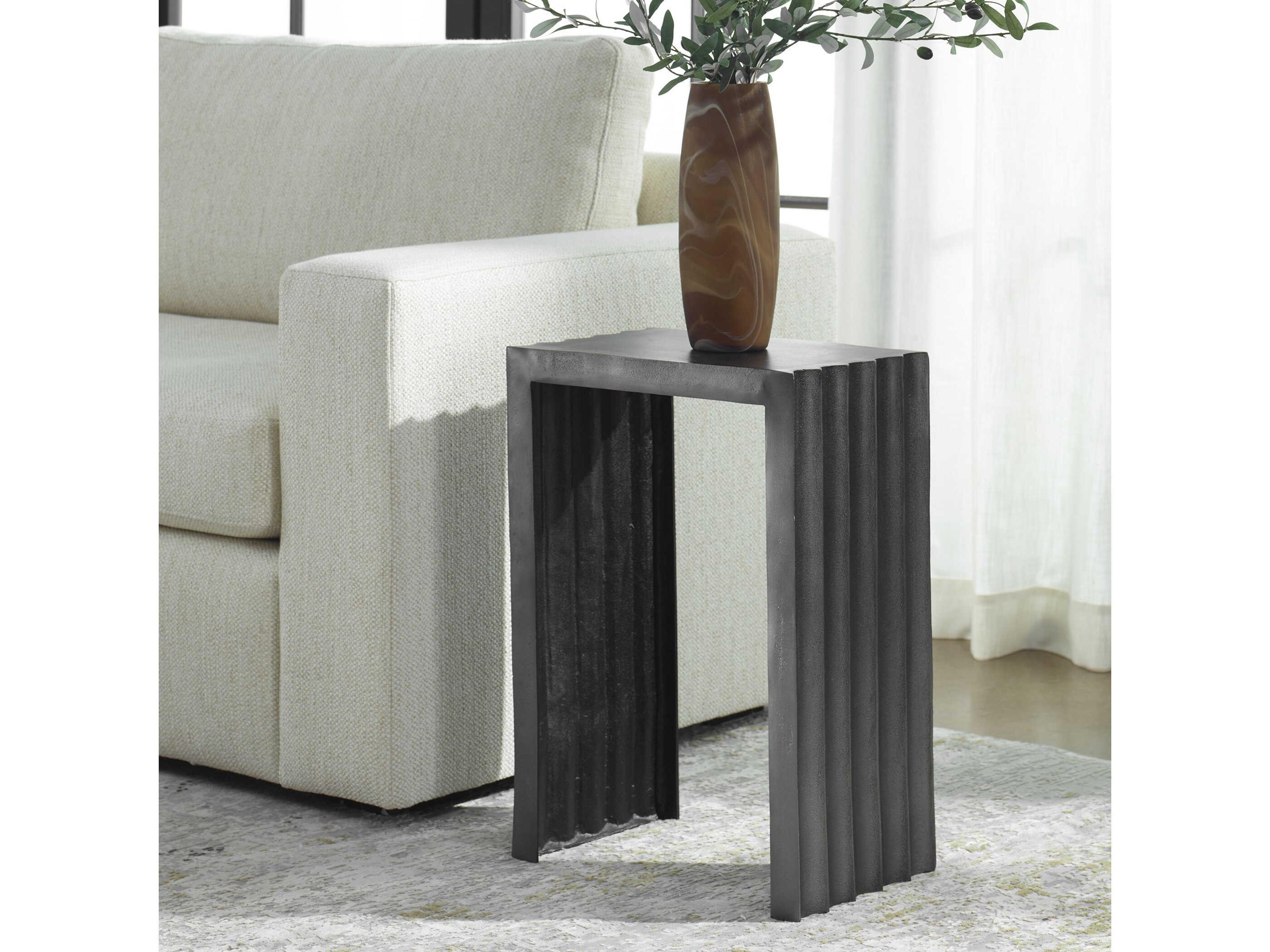 Uttermost In The Groove Rectangular Metal Antique Nickel End Table