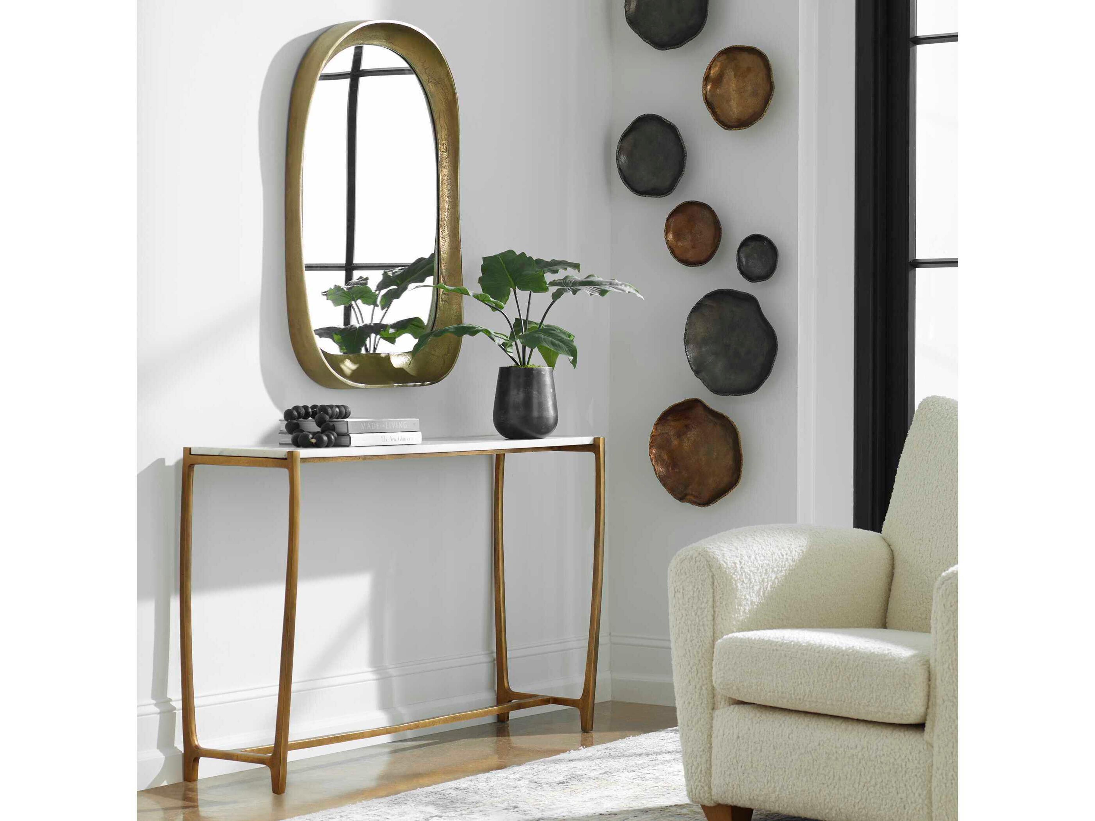 Uttermost Affinity Rectangular Marble Antique Gold Console Table