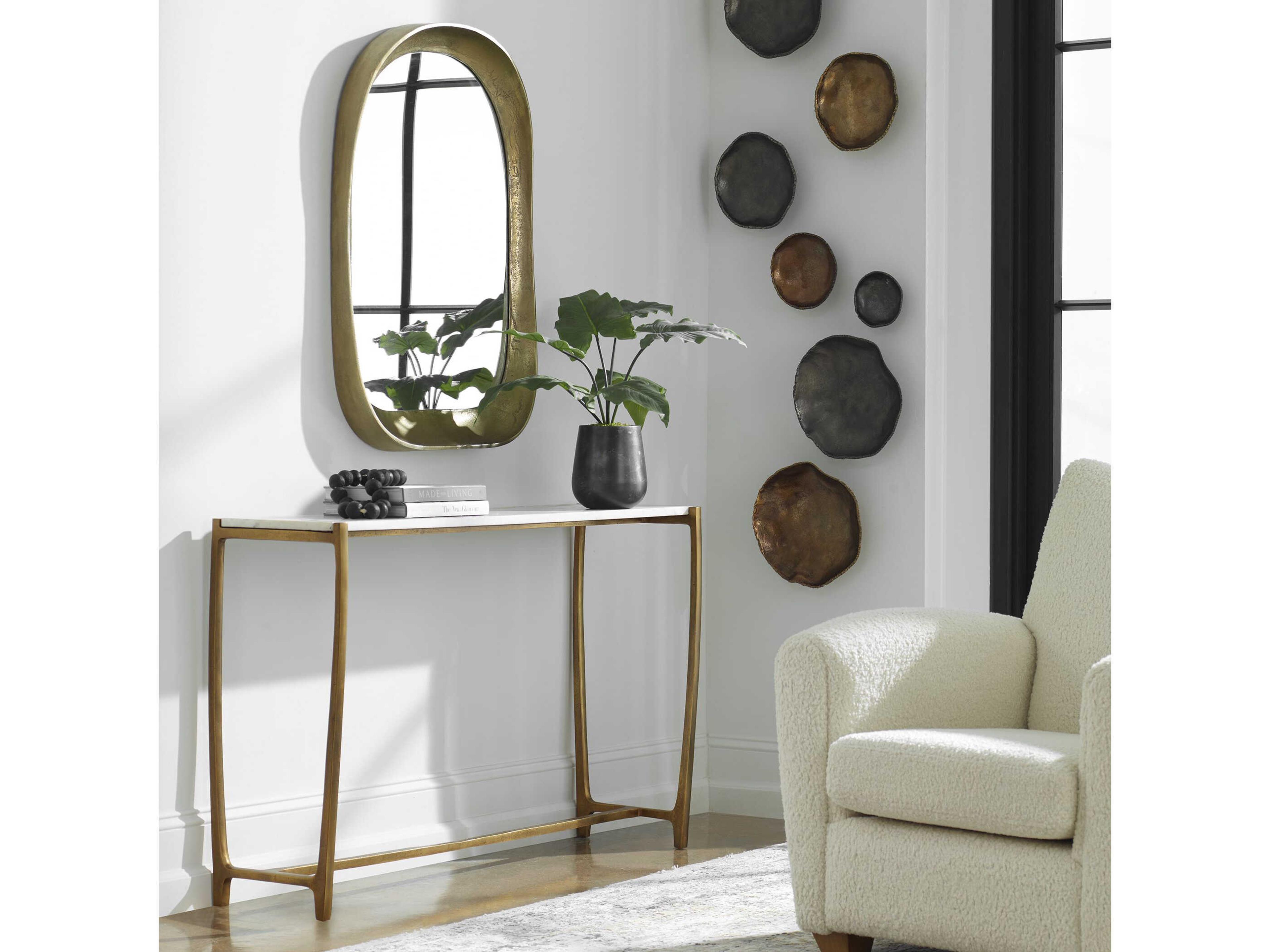 Uttermost Affinity Rectangular Marble Antique Gold Console Table