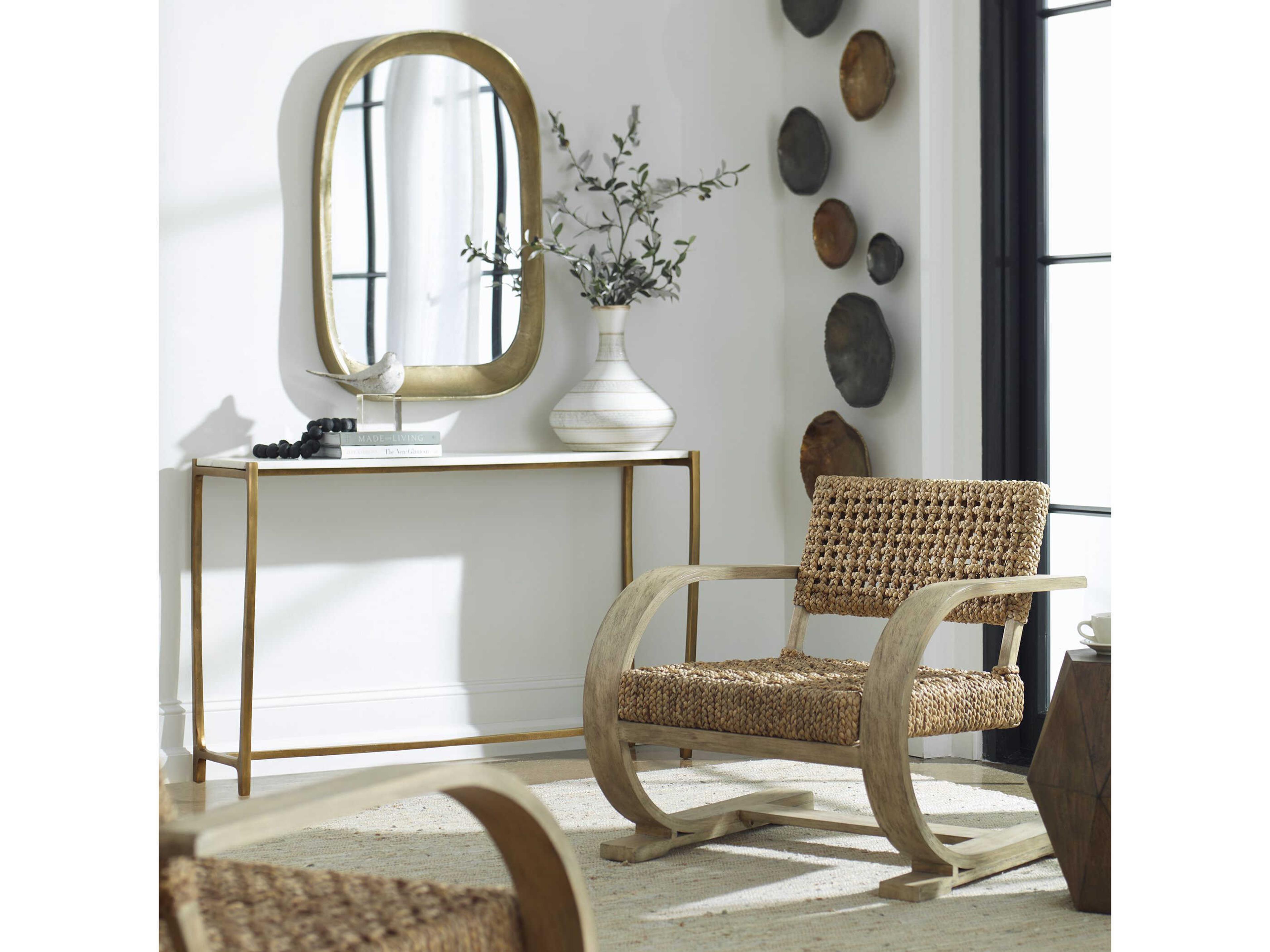 Uttermost Affinity Rectangular Marble Antique Gold Console Table