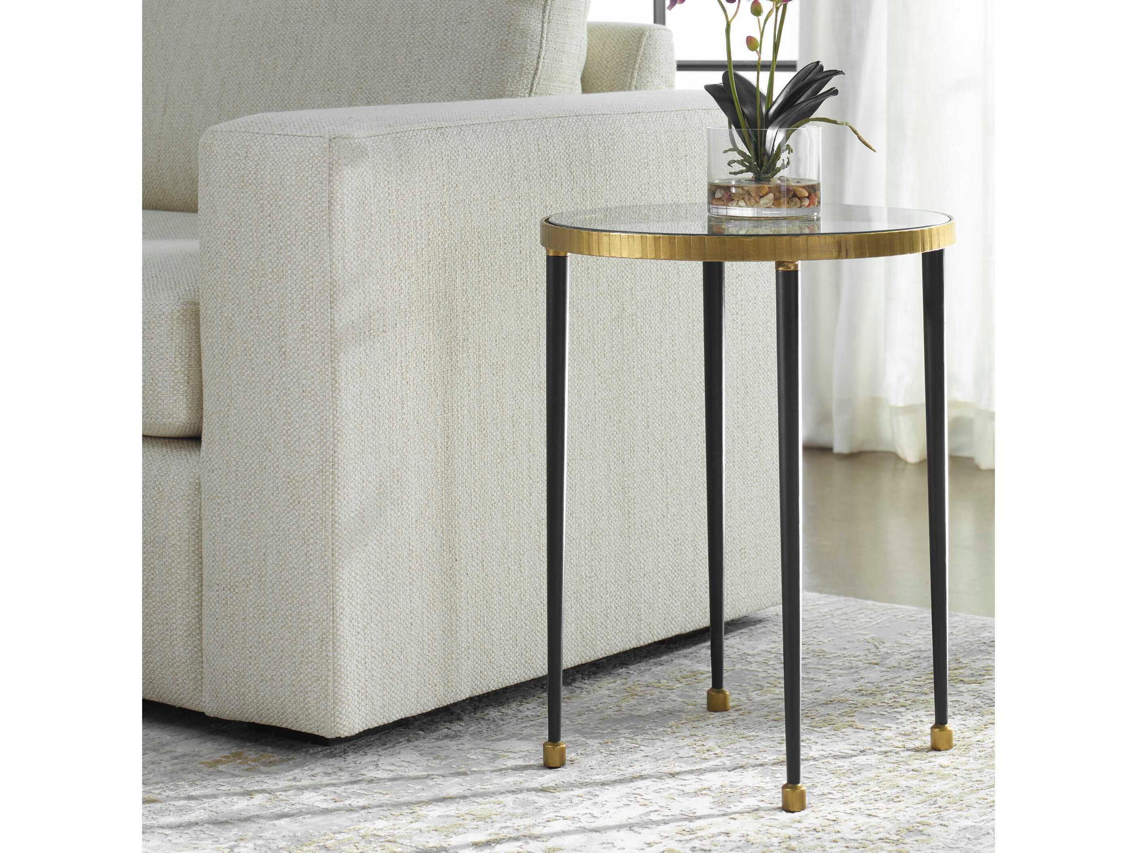 Uttermost Stiletto Round Glass Antique Gold End Table