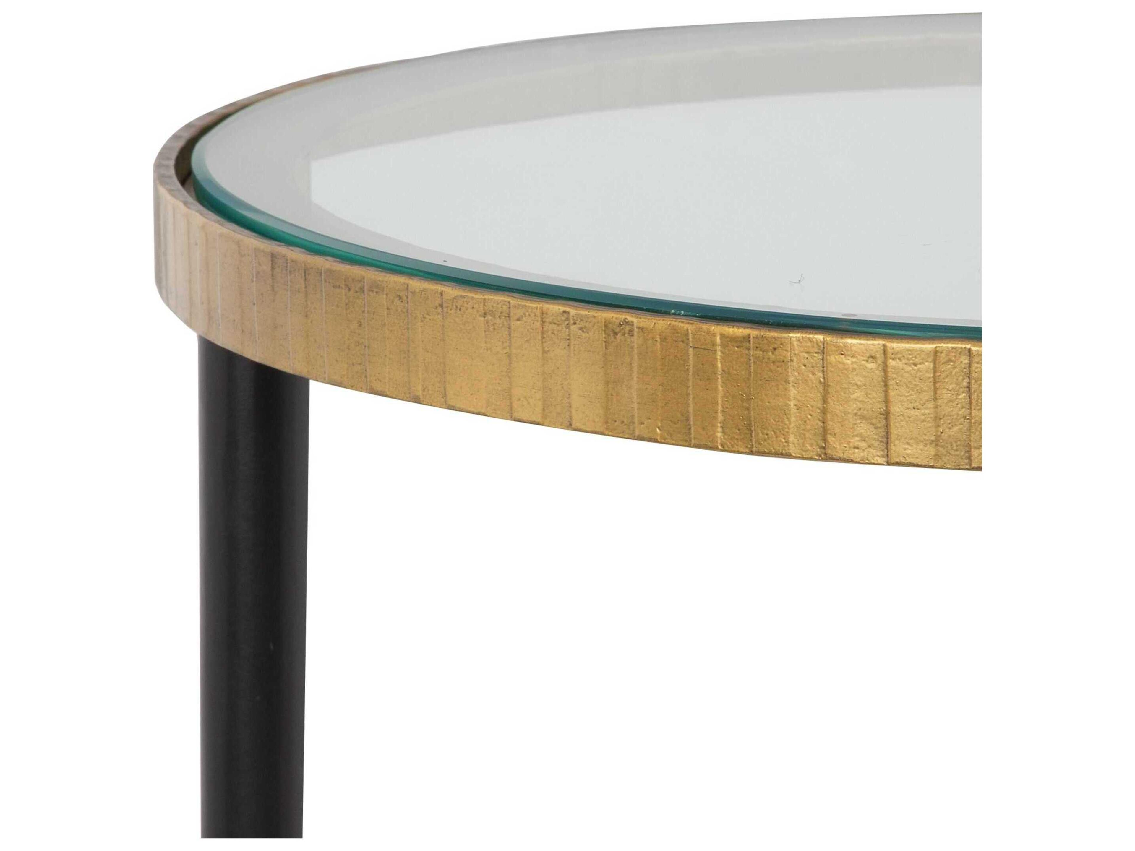 Uttermost Stiletto Round Glass Antique Gold End Table