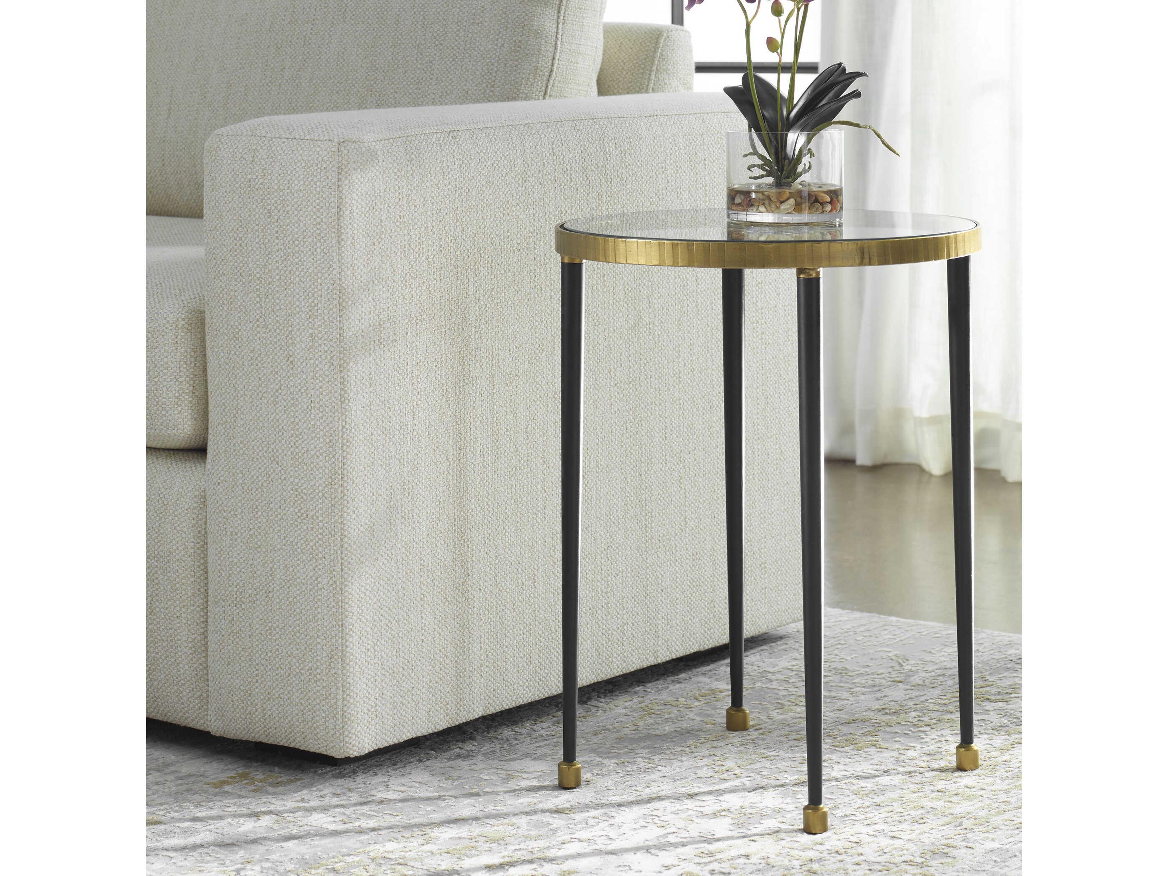 Uttermost Stiletto Round Glass Antique Gold End Table
