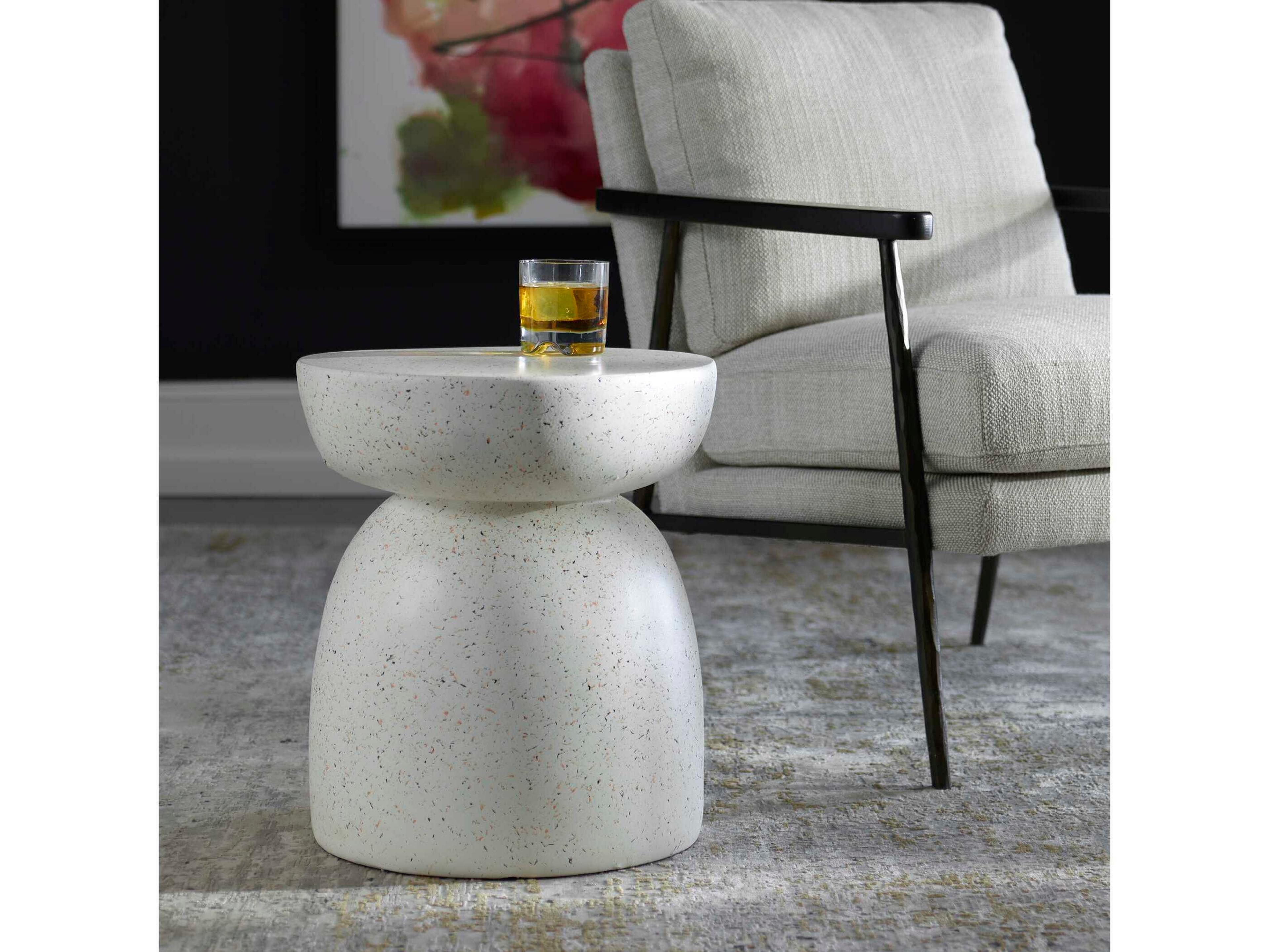 Uttermost Inhale Round Resin Matte White End Table