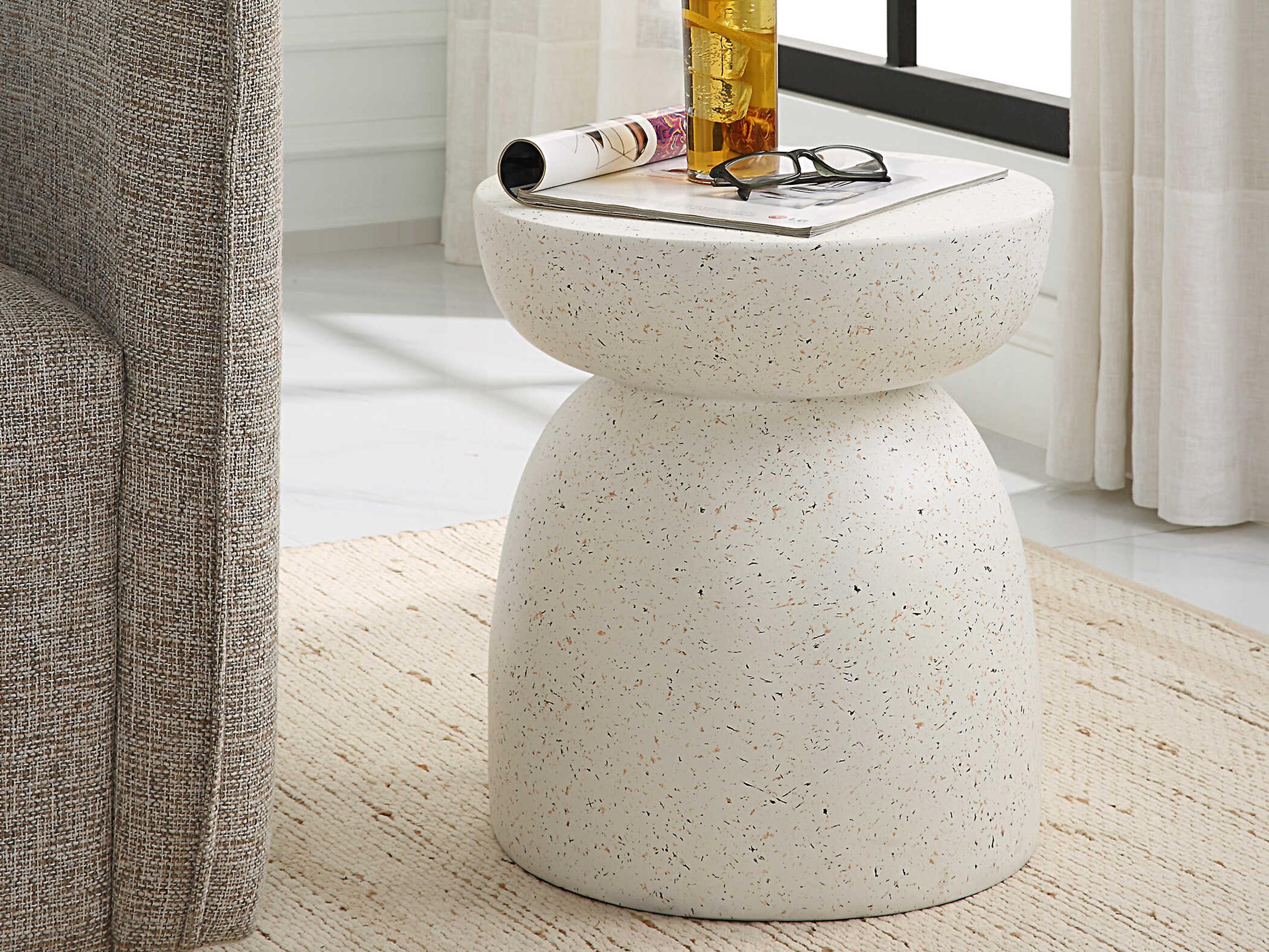Uttermost Inhale Round Resin Matte White End Table