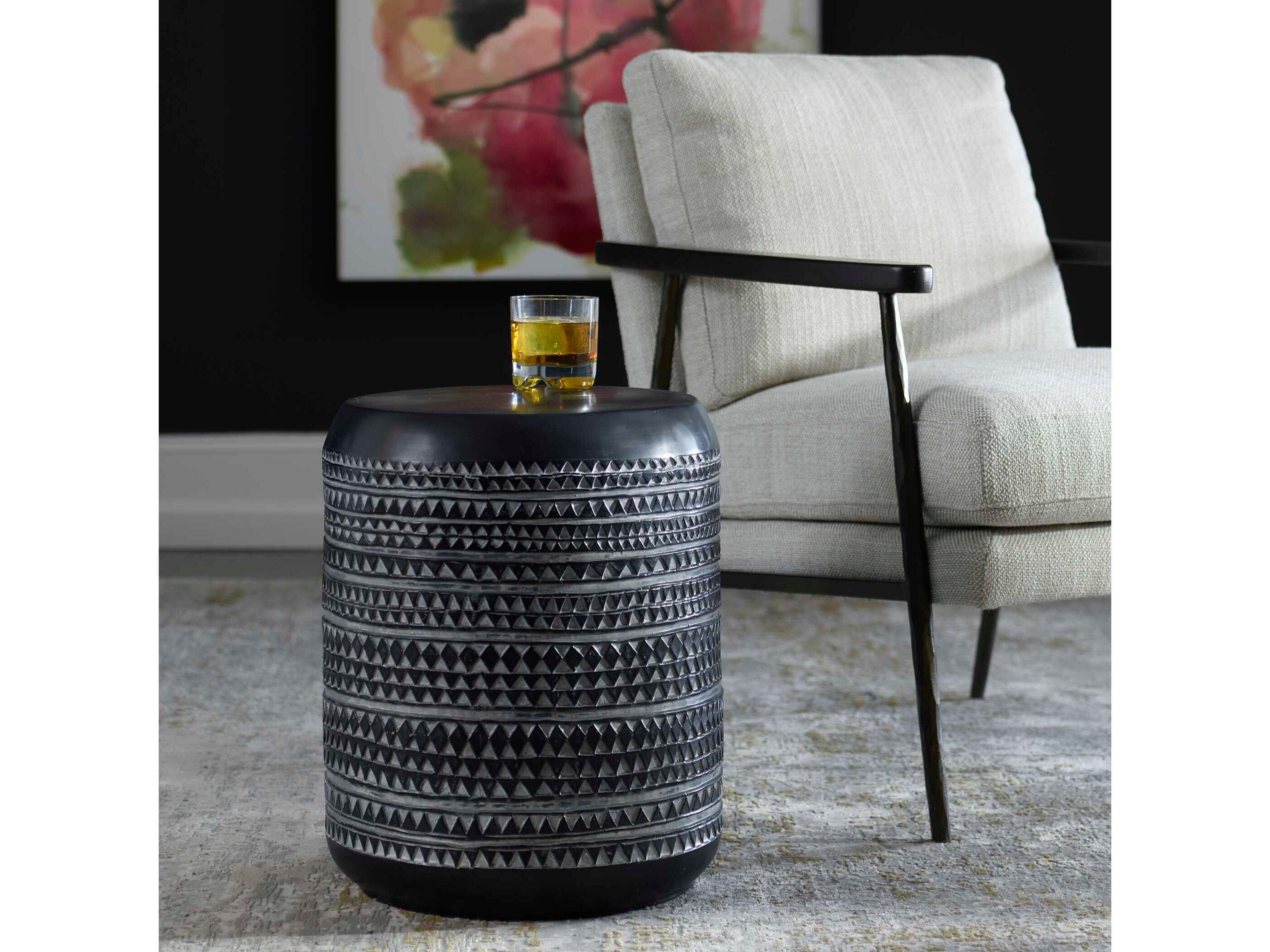 Uttermost Cutting Edge Tribal Round Resin Chalk Black End Table
