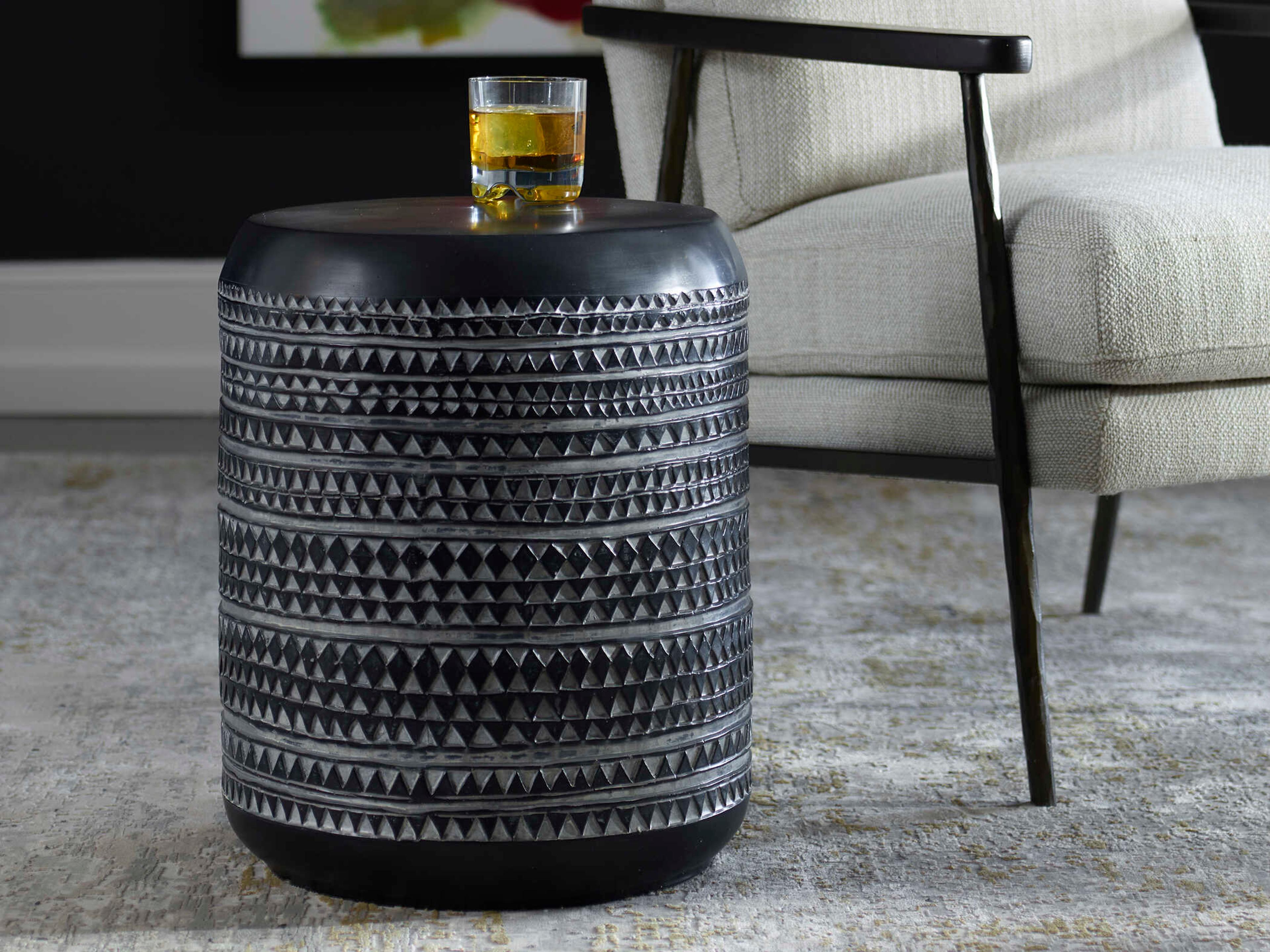 Uttermost Cutting Edge Tribal Round Resin Chalk Black End Table