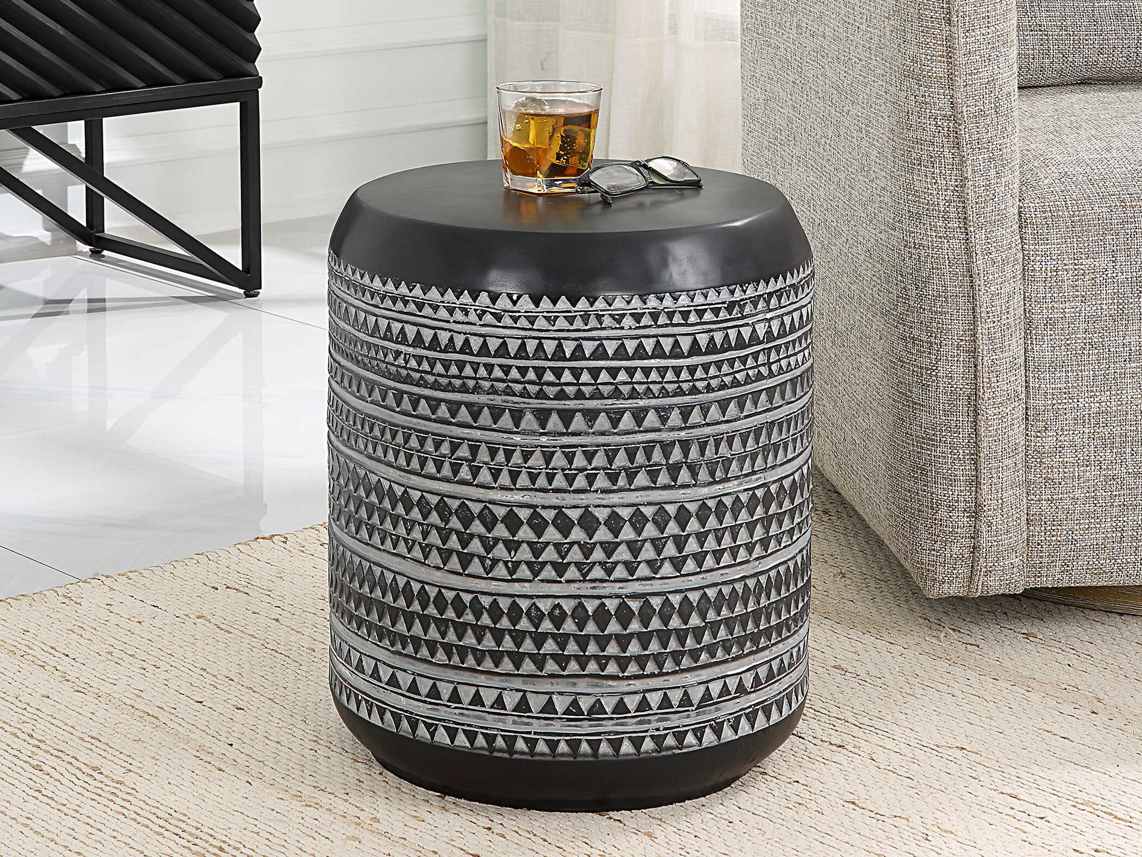 Uttermost Cutting Edge Tribal Round Resin Chalk Black End Table