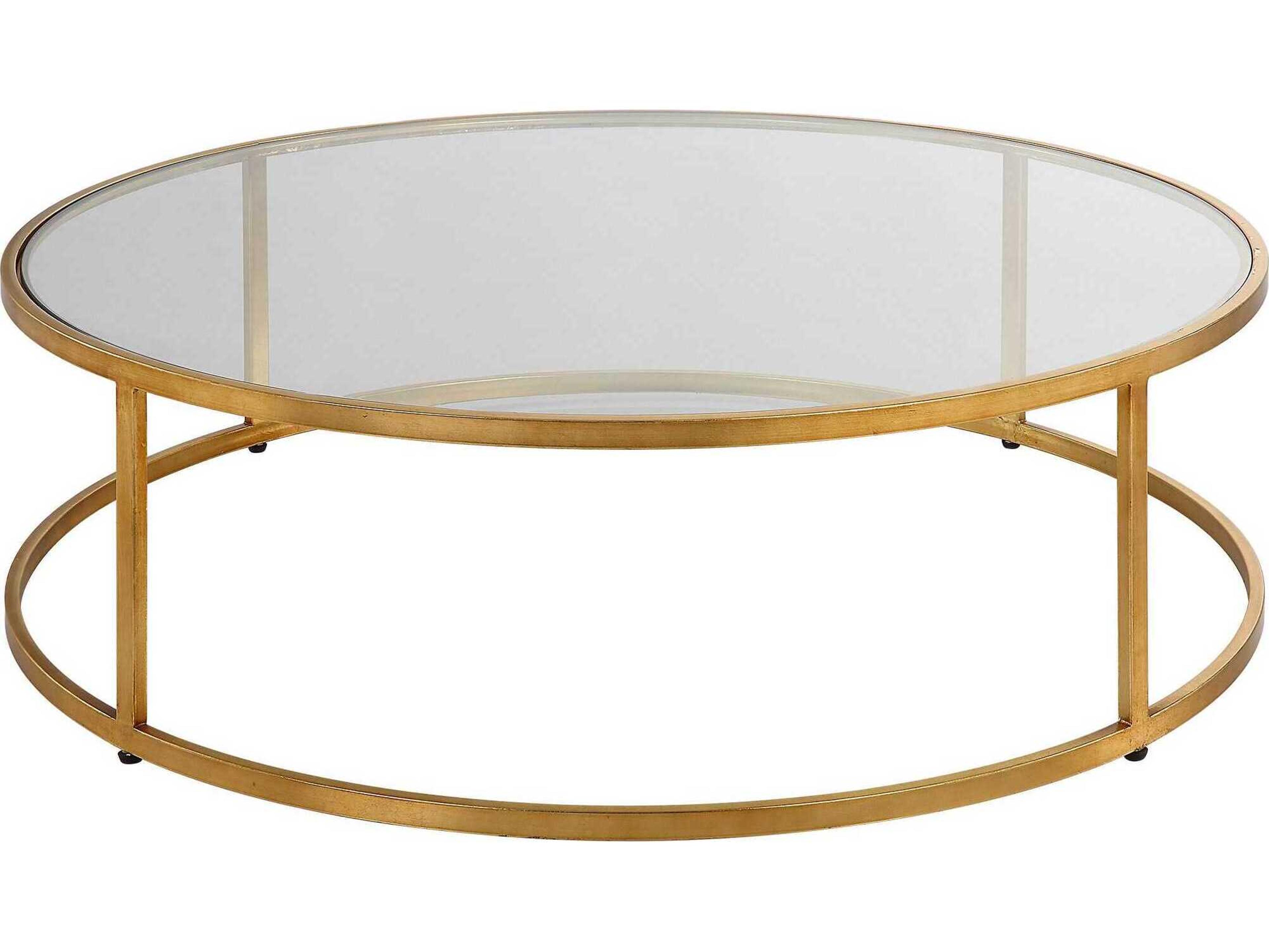 Uttermost Radius Round Glass Antique Gold Coffee Table