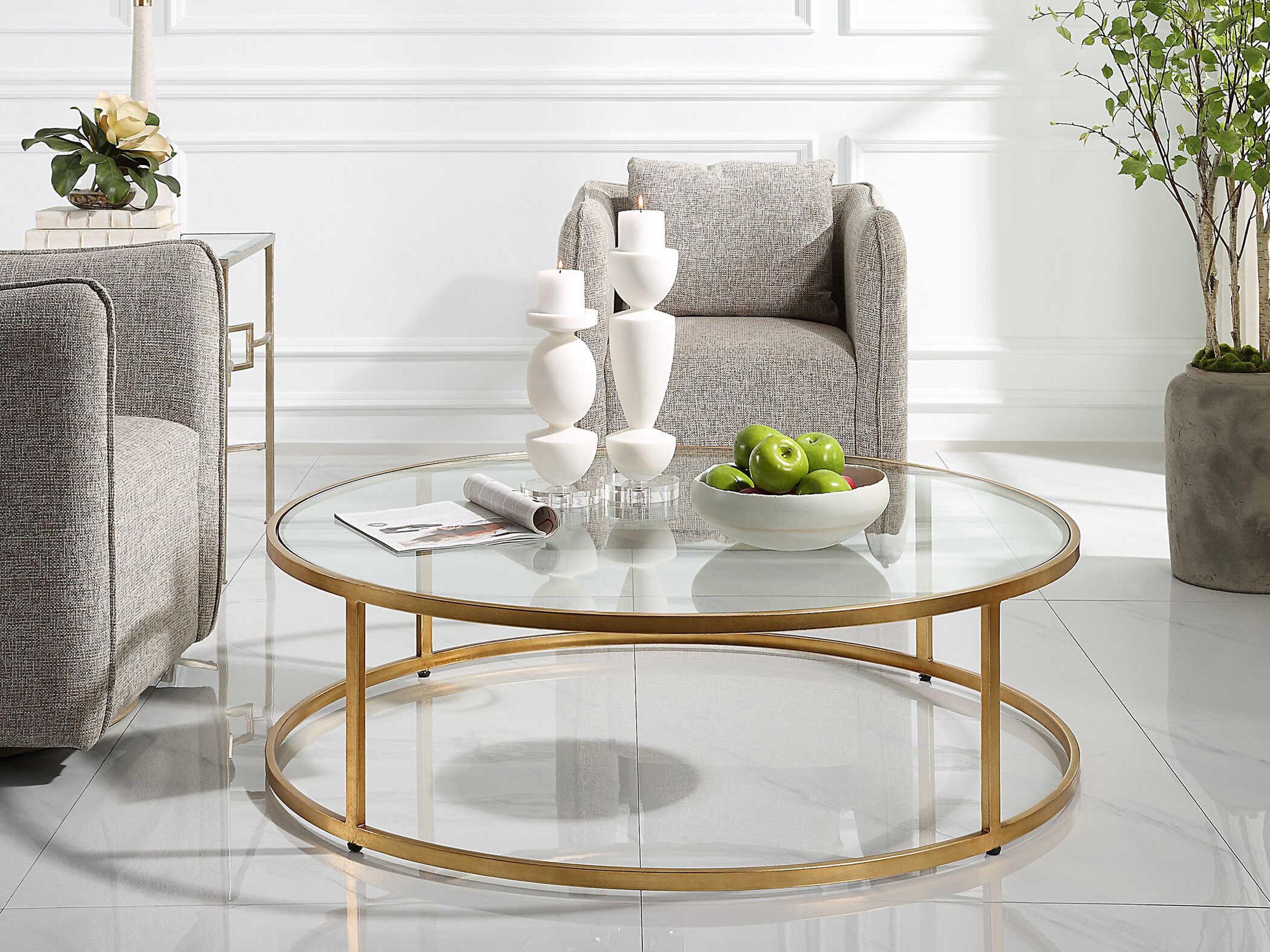 Uttermost Radius Round Glass Antique Gold Coffee Table
