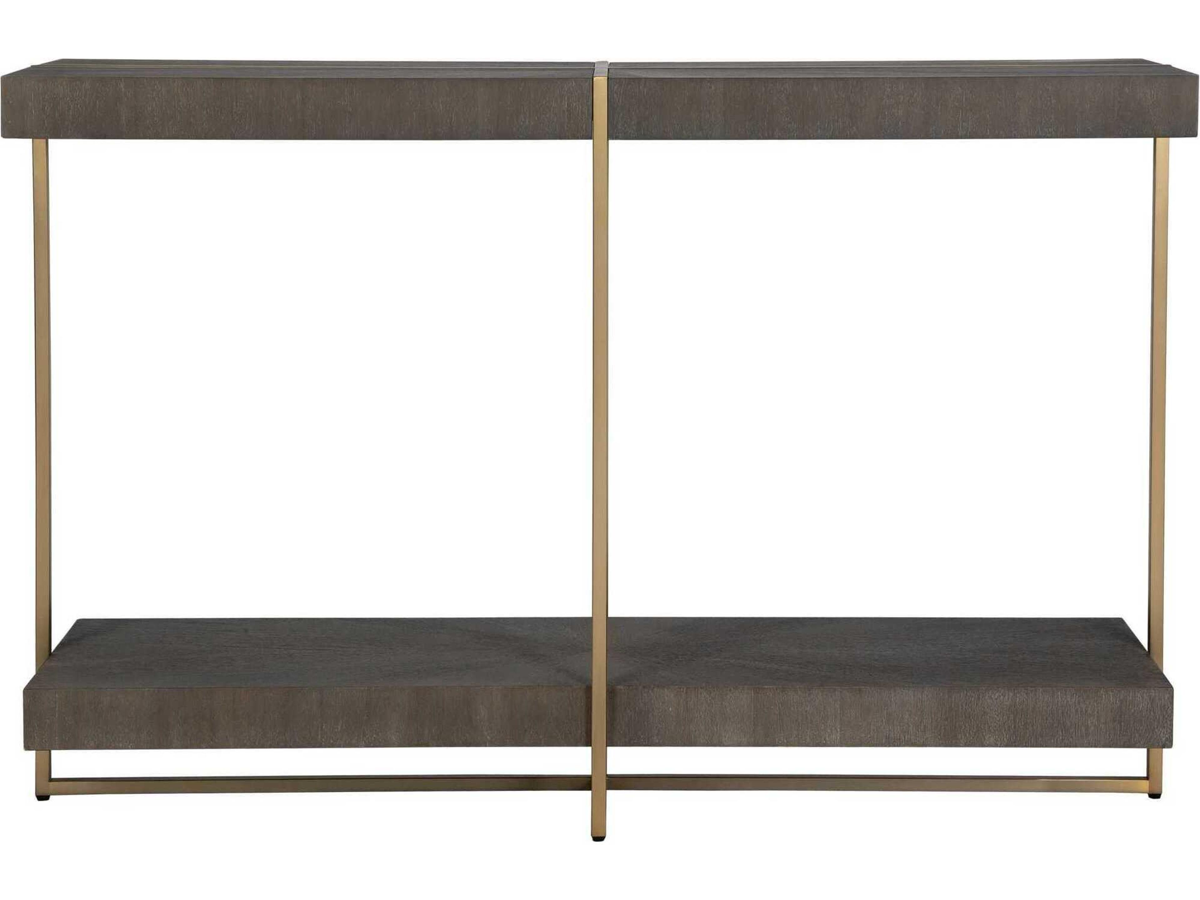 Uttermost Taja Rectangular Wood Brushed Brass Light Gray Console Table