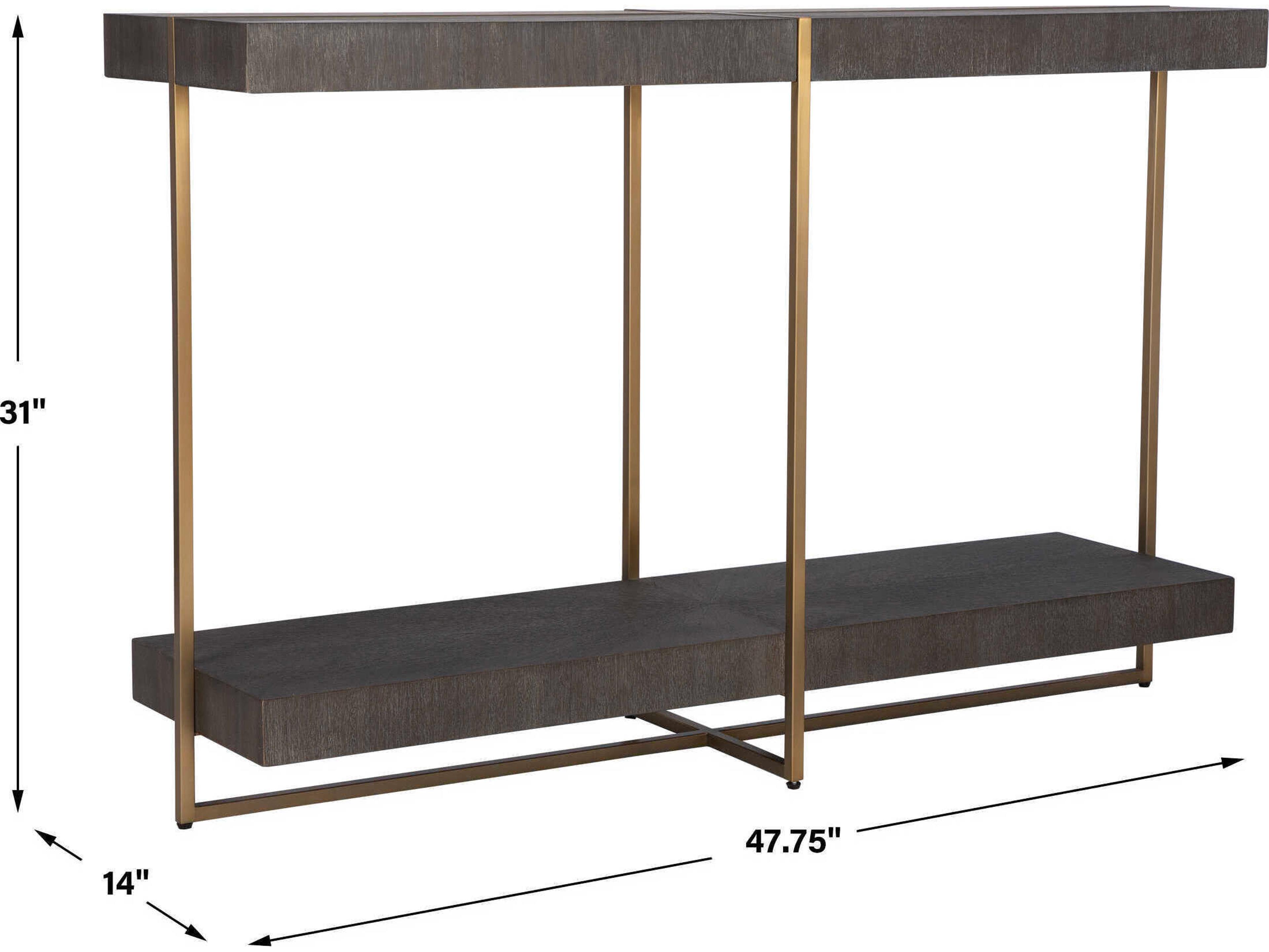 Uttermost Taja Rectangular Wood Brushed Brass Light Gray Console Table