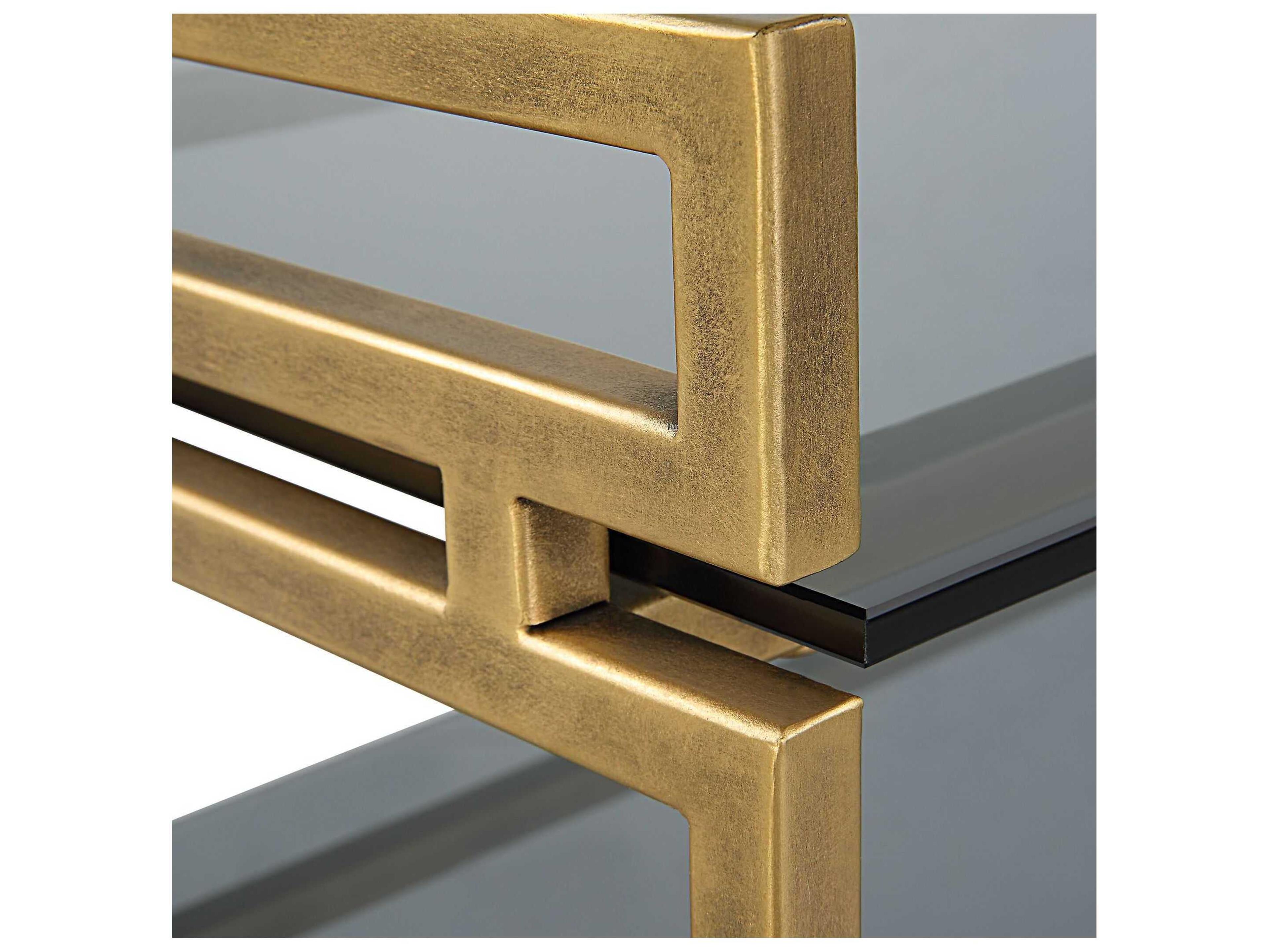 Uttermost Stacked Up Rectangular Glass Antique Gold Console Table