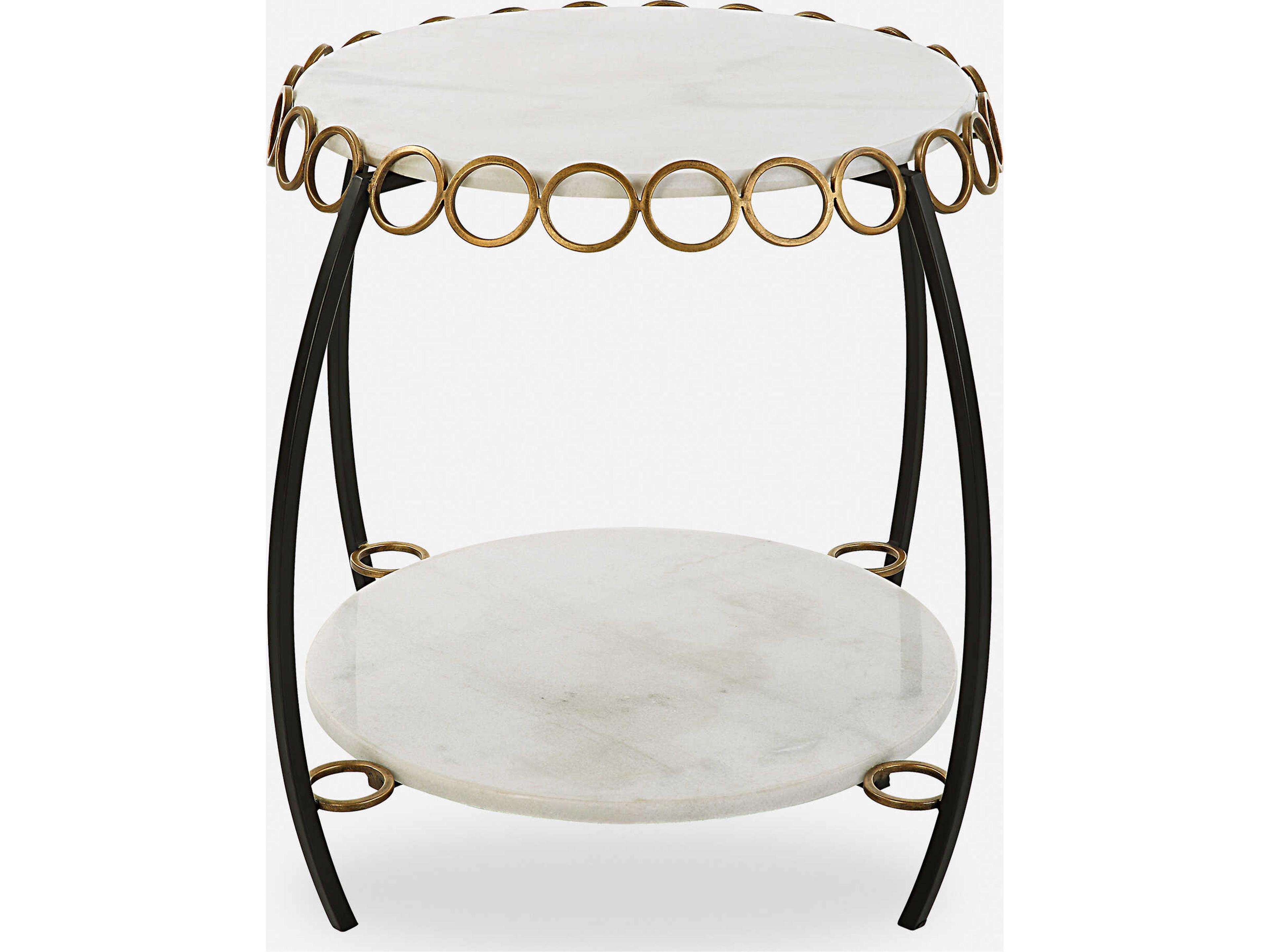 Chainlink Round Marble Matte Black White End Table