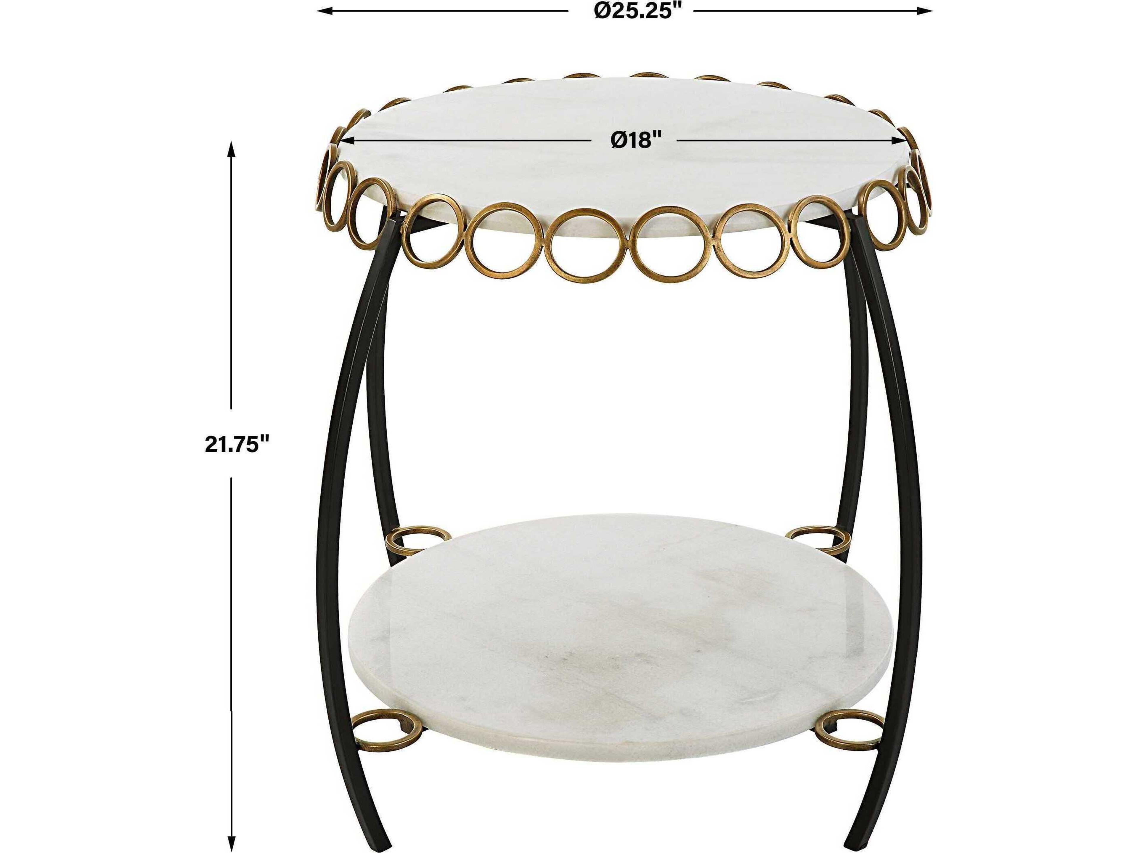 Uttermost Chainlink Round Marble Matte Black White End Table